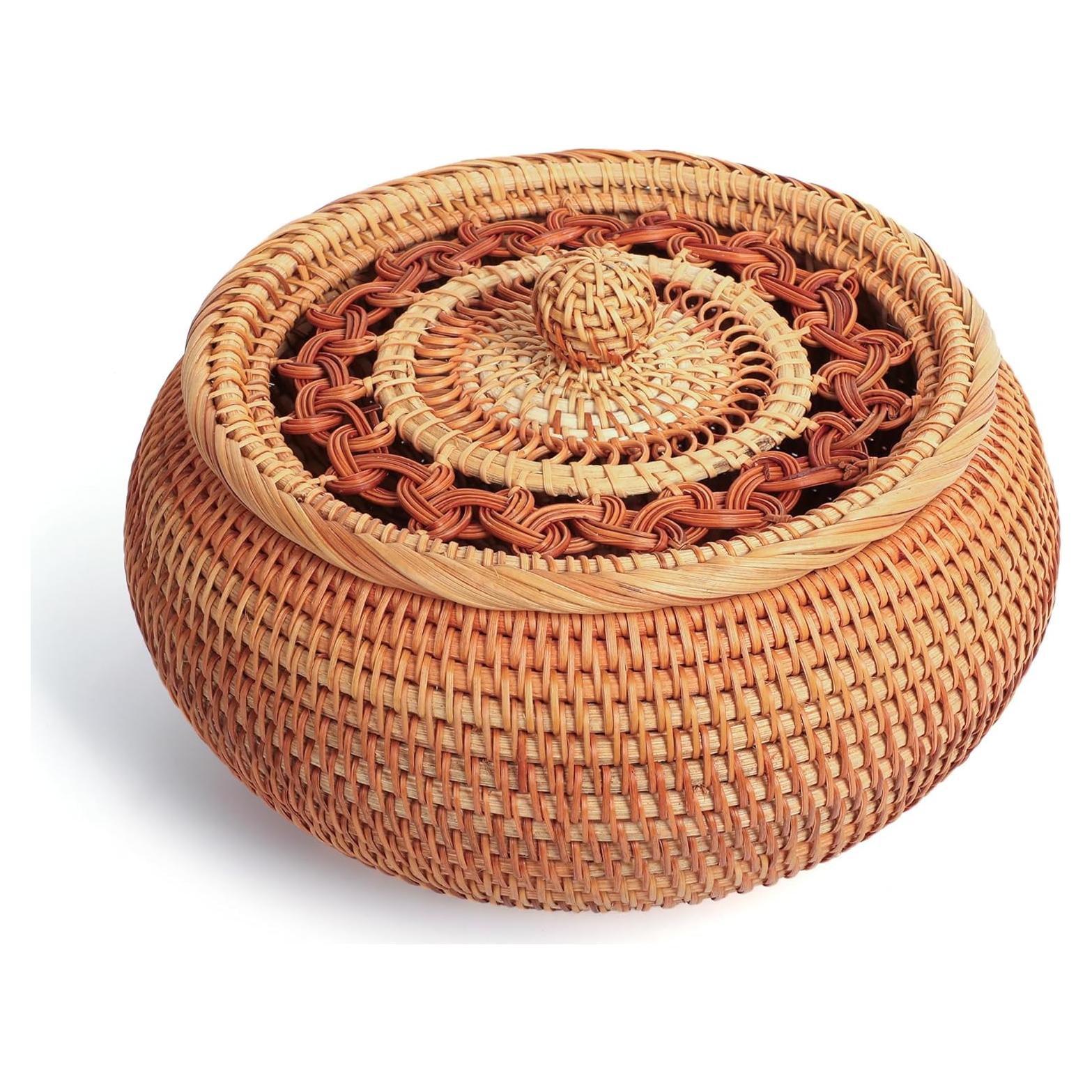 Cesta de Mimbre XALVYNQ con Tapa Redonda 23 cm - Almacenamiento