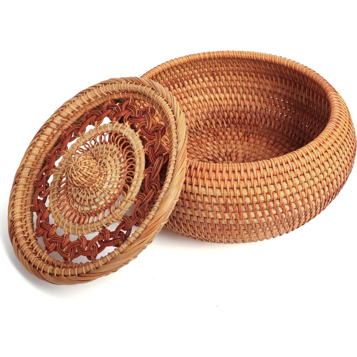 Cesta de Mimbre XALVYNQ con Tapa Redonda 23 cm - Almacenamiento