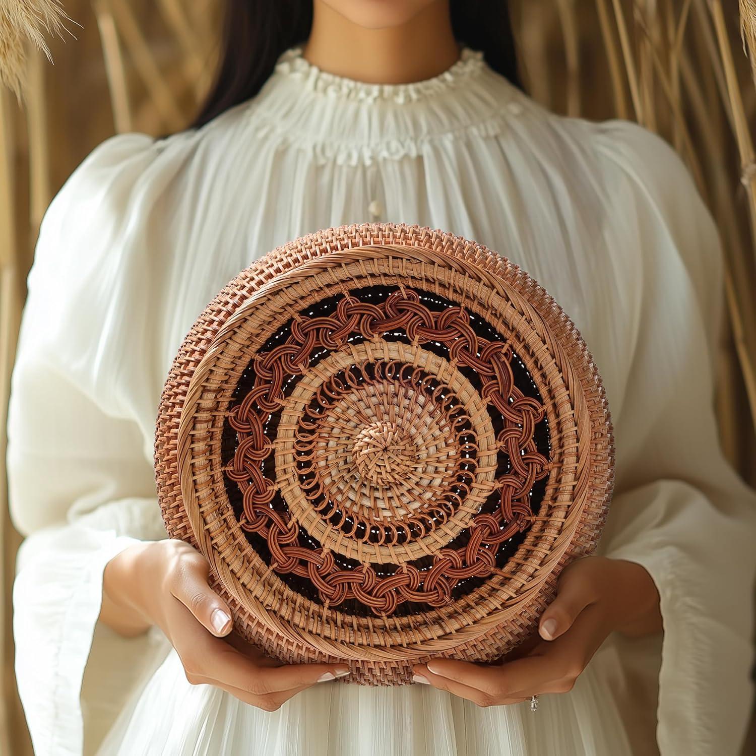 Cesta de Mimbre XALVYNQ con Tapa Redonda 23 cm - Almacenamiento