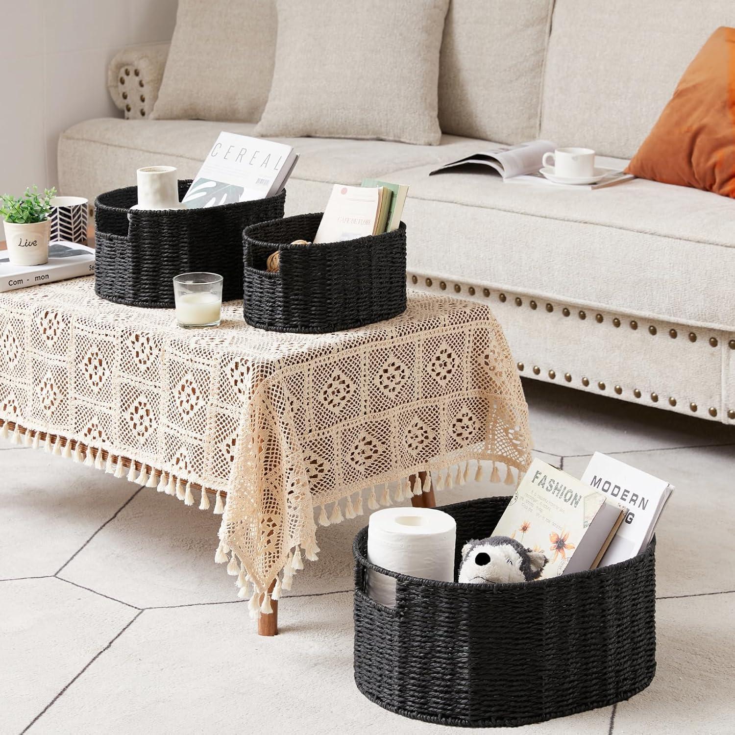 Juego de 3 Cestas de Mimbre Vagusicc Redondas 38.1x30.5 cm