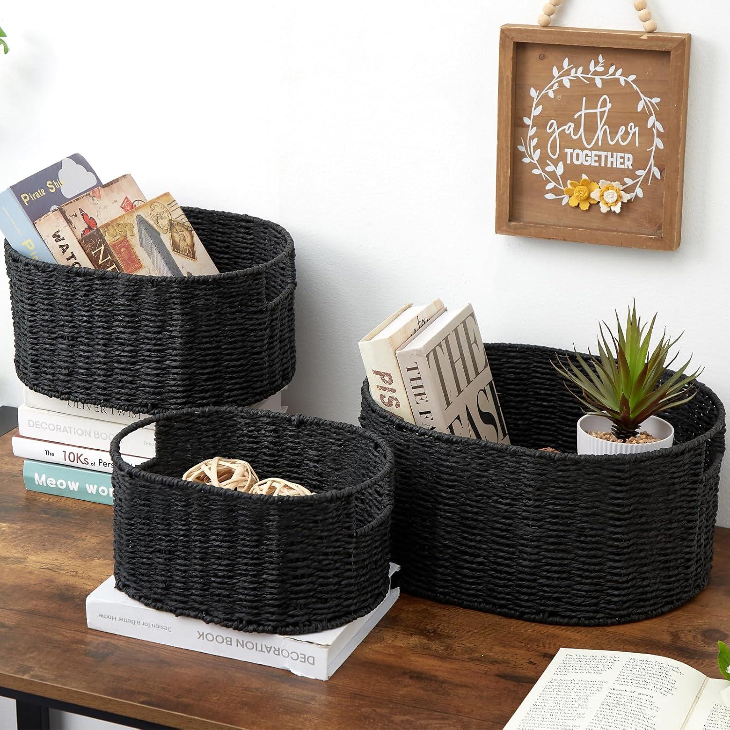 Juego de 3 Cestas de Mimbre Vagusicc Redondas 38.1x30.5 cm