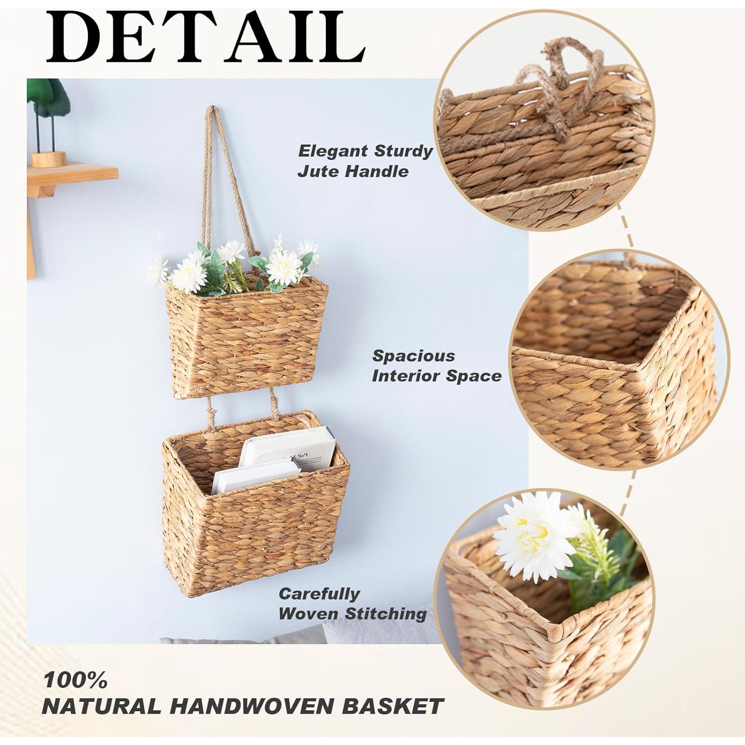 Cesta Colgante de Juncos de Agua YAHUAN 2 Niveles 32x17x27.5cm