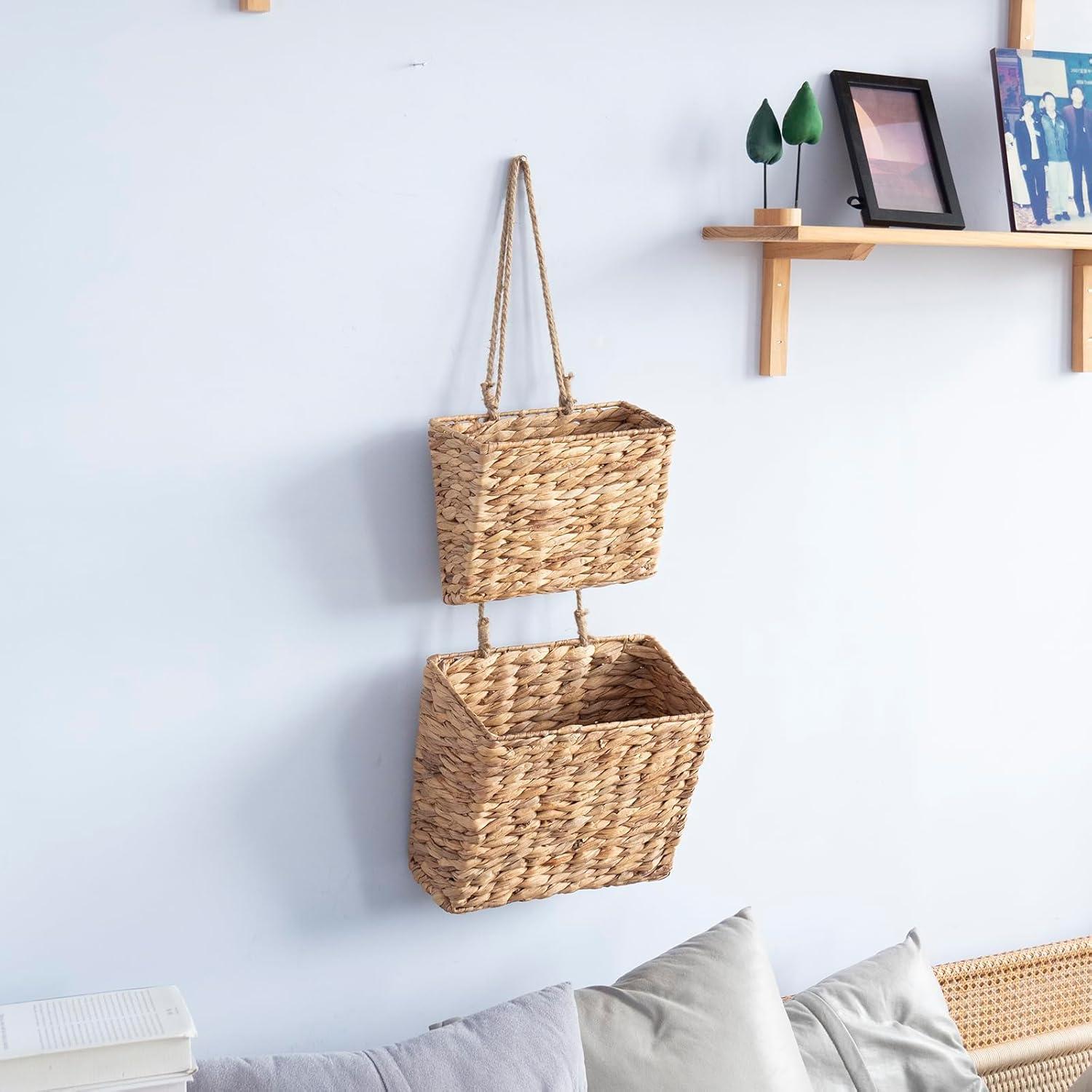 Cesta Colgante de Juncos de Agua YAHUAN 2 Niveles 32x17x27.5cm