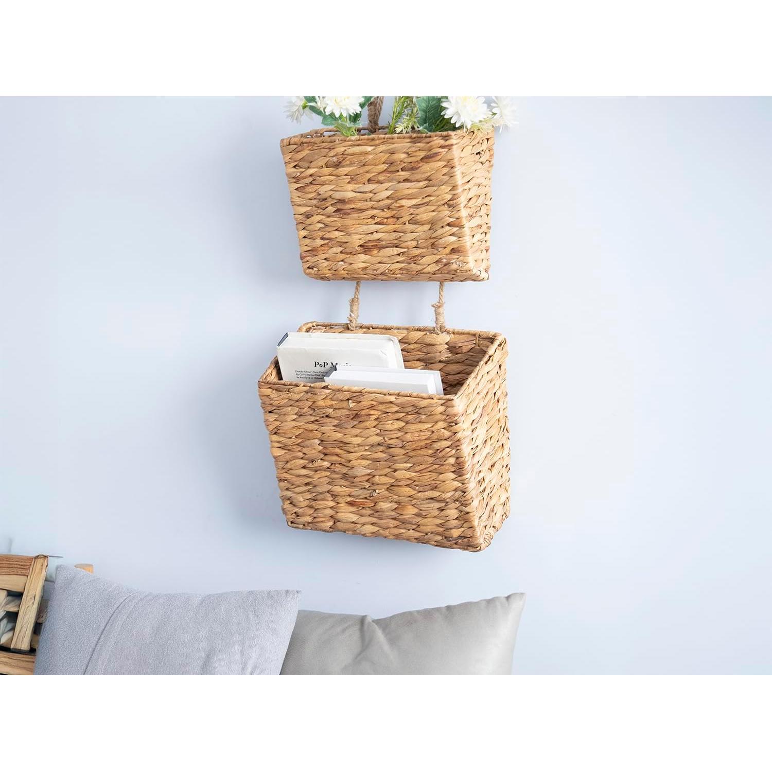 Cesta Colgante de Juncos de Agua YAHUAN 2 Niveles 32x17x27.5cm