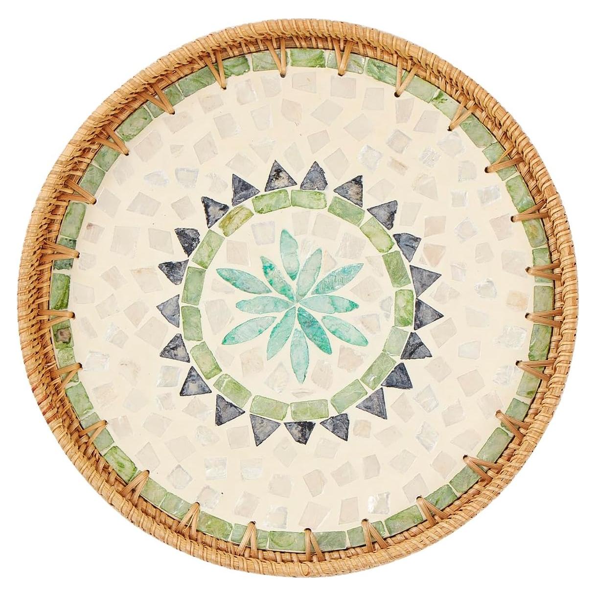 Bandeja Decorativa Redonda Kmelep de Ratán 30 cm Bohemia