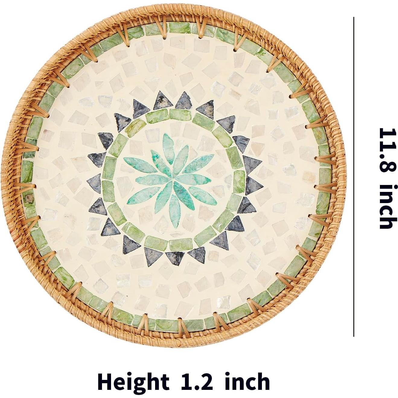 Bandeja Decorativa Redonda Kmelep de Ratán 30 cm Bohemia