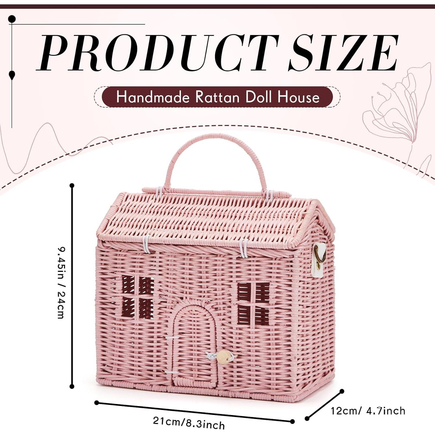 Bolso de Hombro de Ratan Wettarn Rosa para Muñecas 24x21x12cm