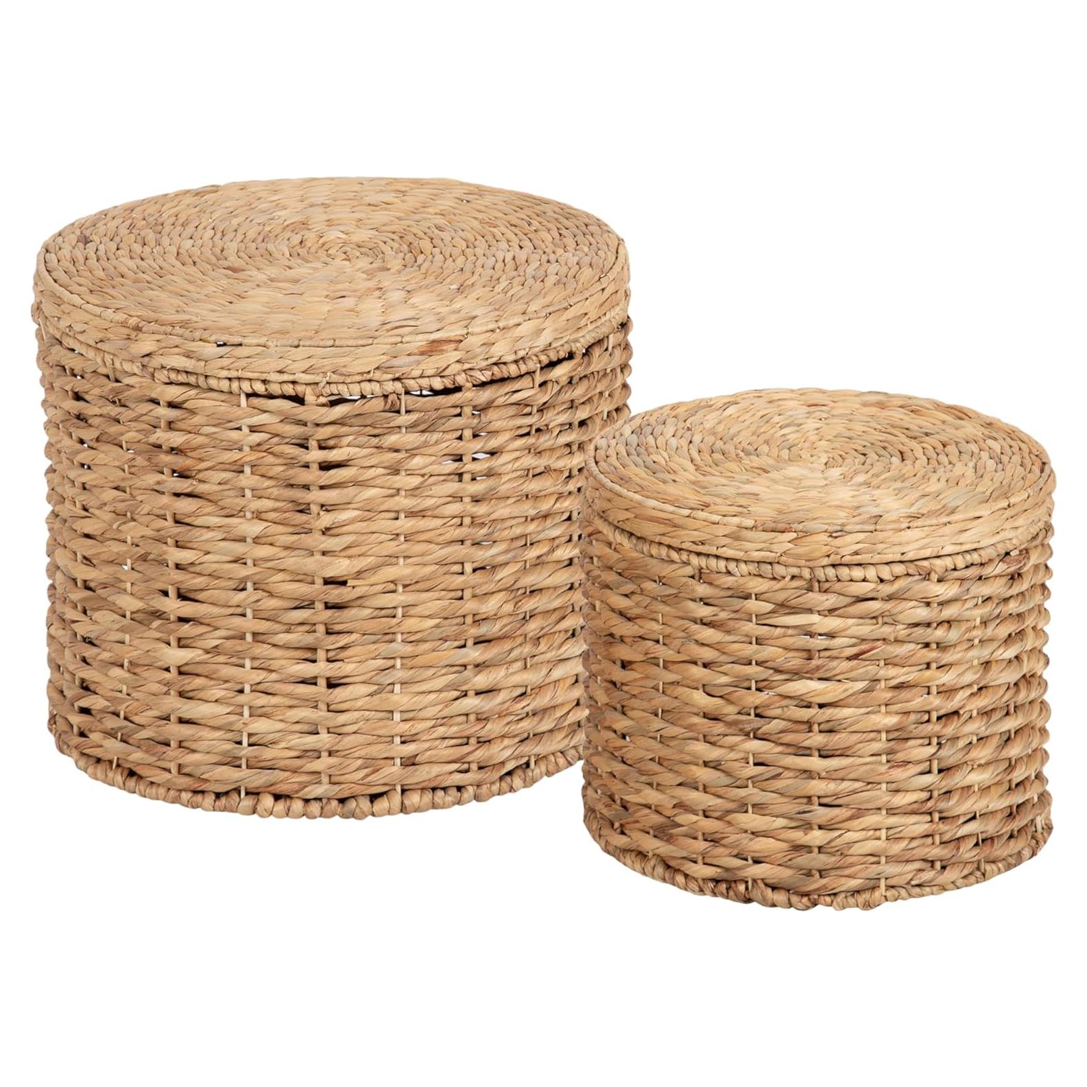 Mesas Laterales Redondas Kate y Laurel Halm - Juego de 2, Ratan Natural