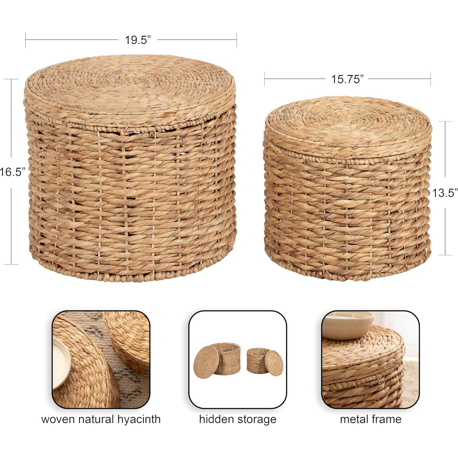 Mesas Laterales Redondas Kate y Laurel Halm - Juego de 2, Ratan Natural