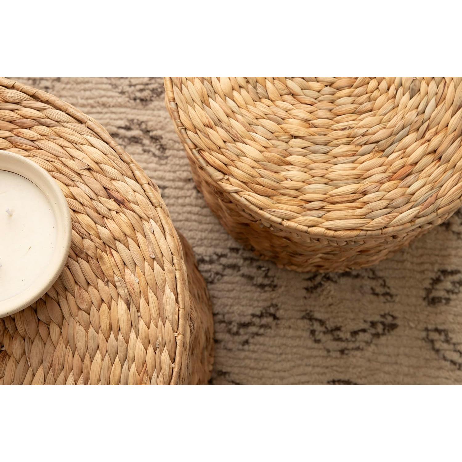 Mesas Laterales Redondas Kate y Laurel Halm - Juego de 2, Ratan Natural