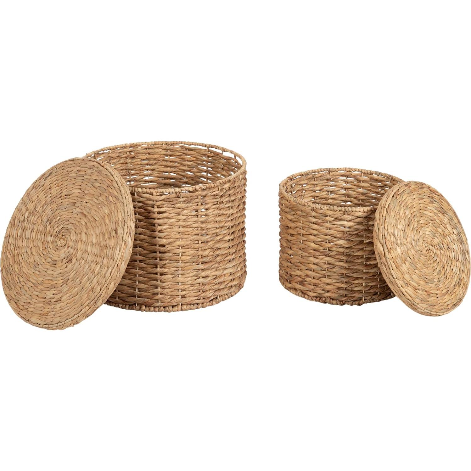 Mesas Laterales Redondas Kate y Laurel Halm - Juego de 2, Ratan Natural