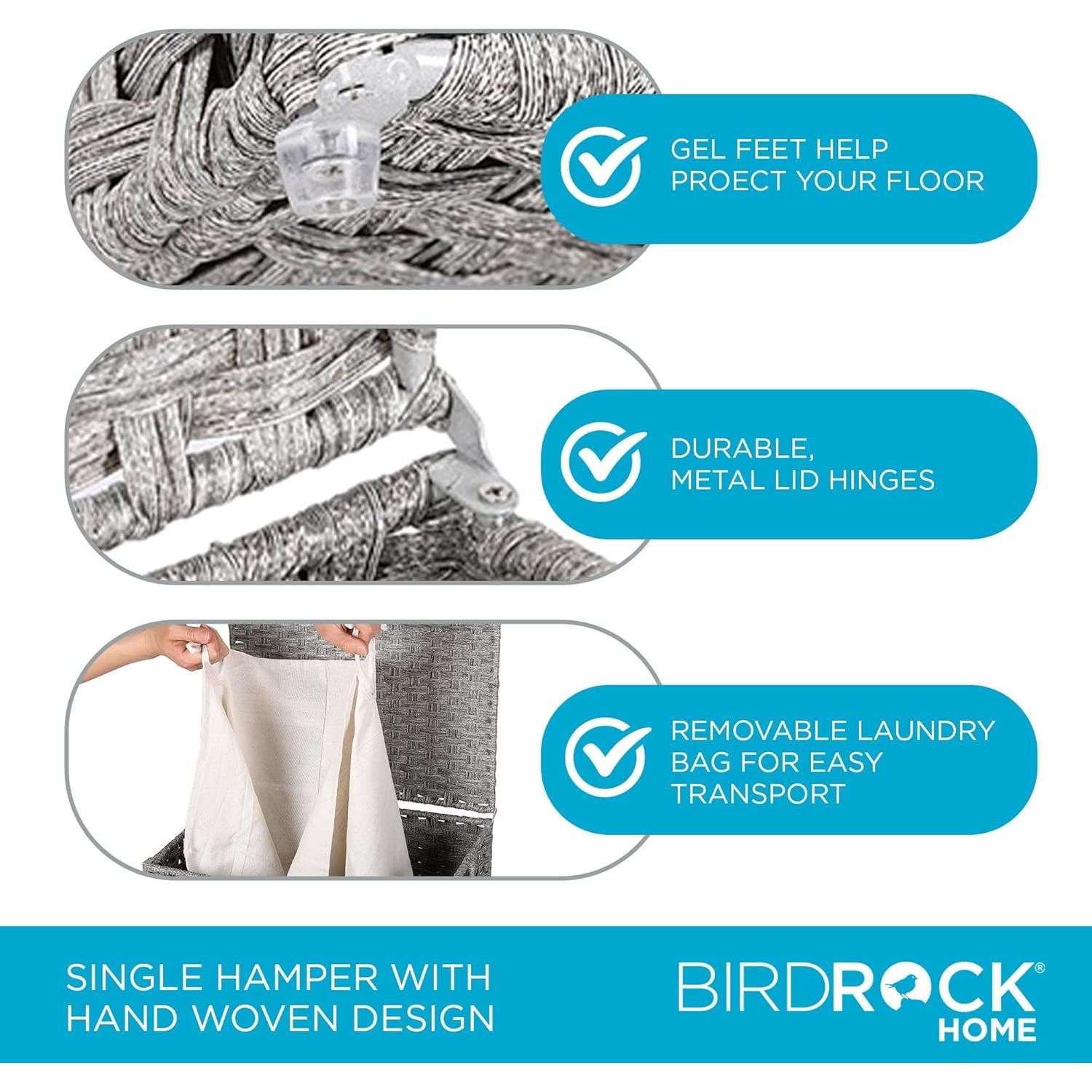 Cesta de Ropa Sucia BIRDROCK HOME Individual Gris 46x33x60cm