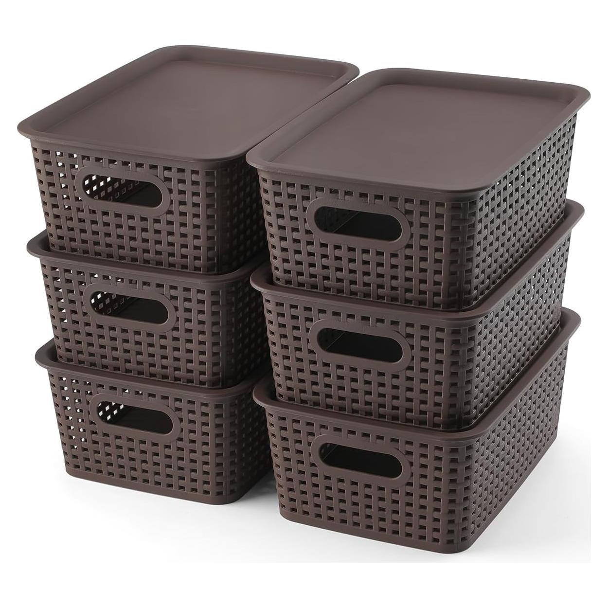 Cajas de Almacenamiento con Tapa AREYZIN 6 Piezas Marrón