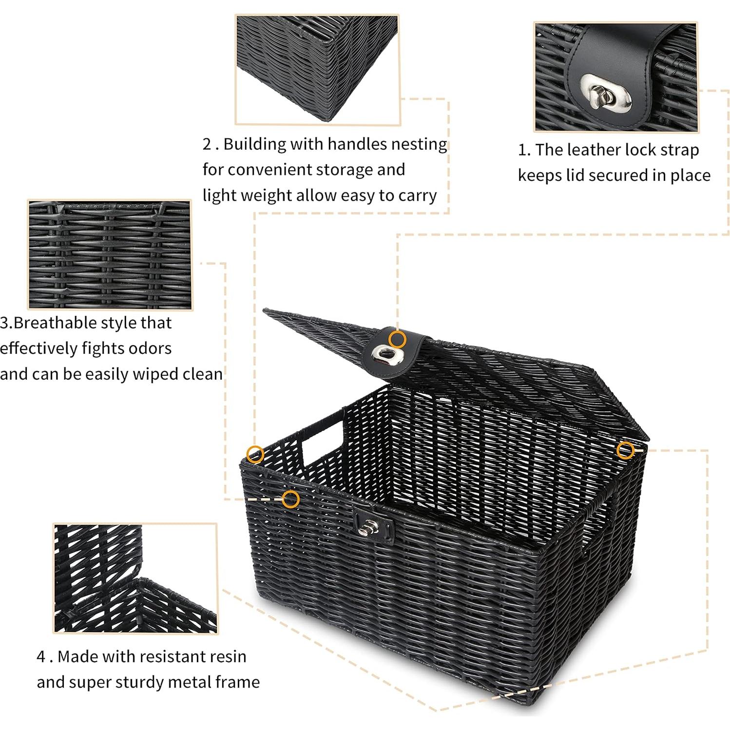 Cestas de Almacenamiento Honygebia - Juego de 3 Mimbre Negro