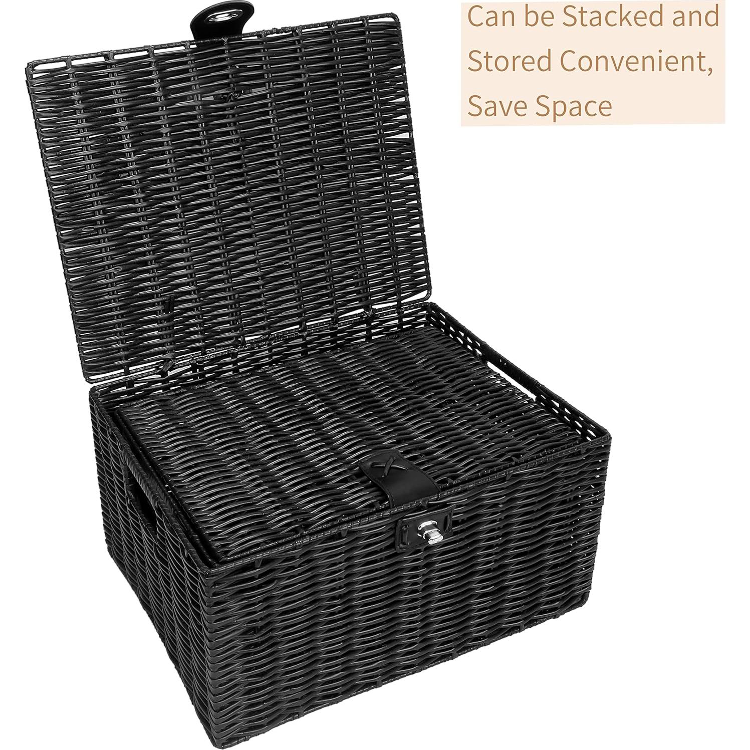 Cestas de Almacenamiento Honygebia - Juego de 3 Mimbre Negro