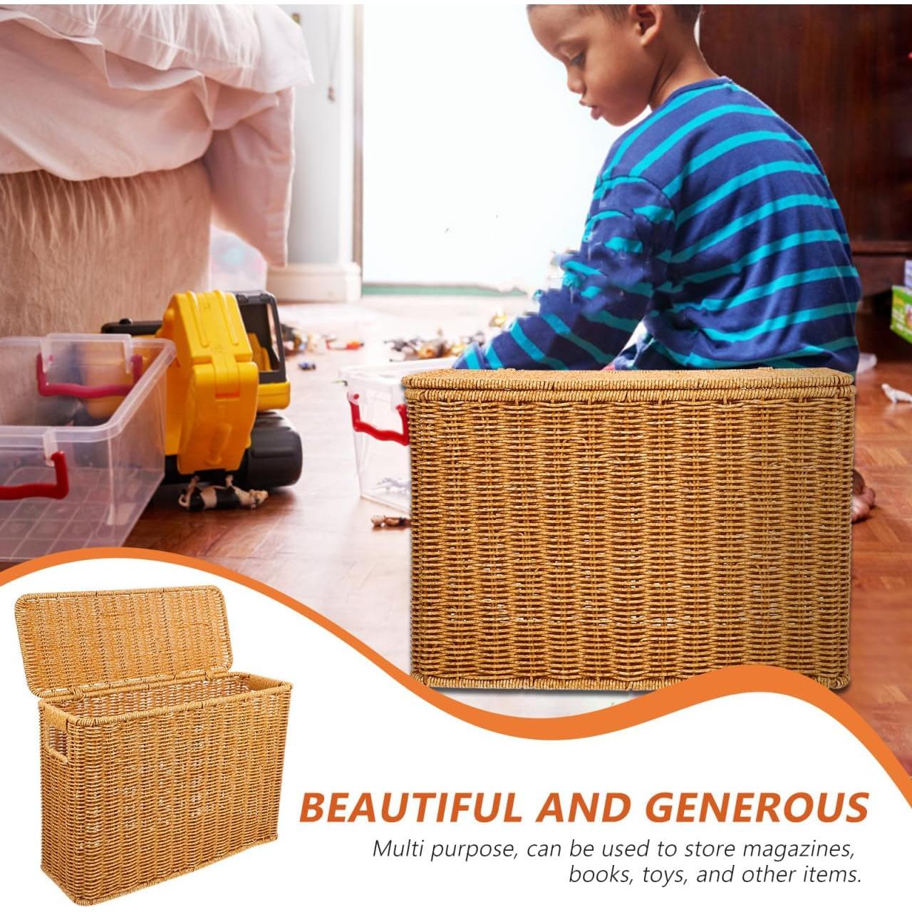 Cesta de Revistas UPKOCH de Plástico Tejida con Tapa 37.8x15x26.9cm