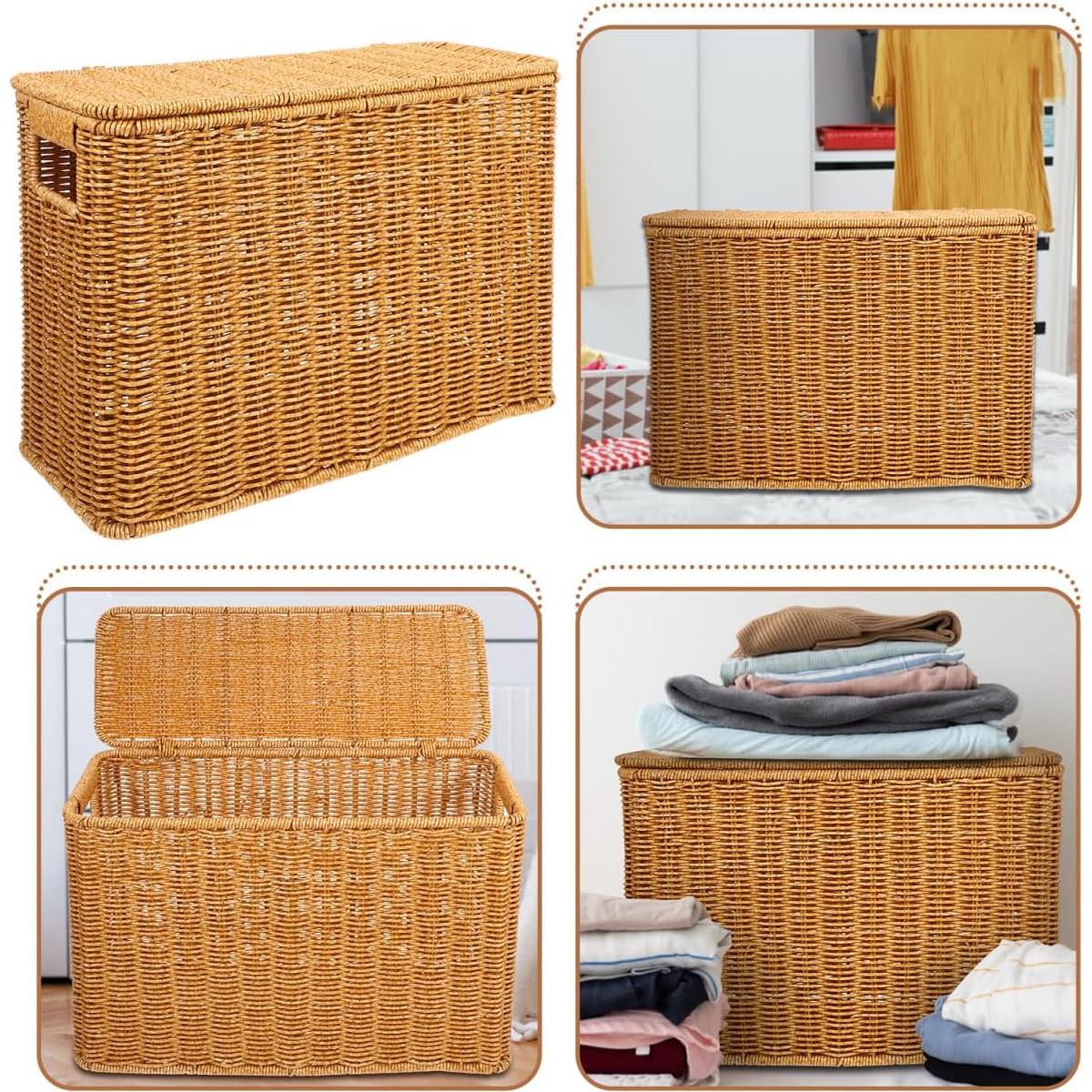 Cesta de Revistas UPKOCH de Plástico Tejida con Tapa 37.8x15x26.9cm