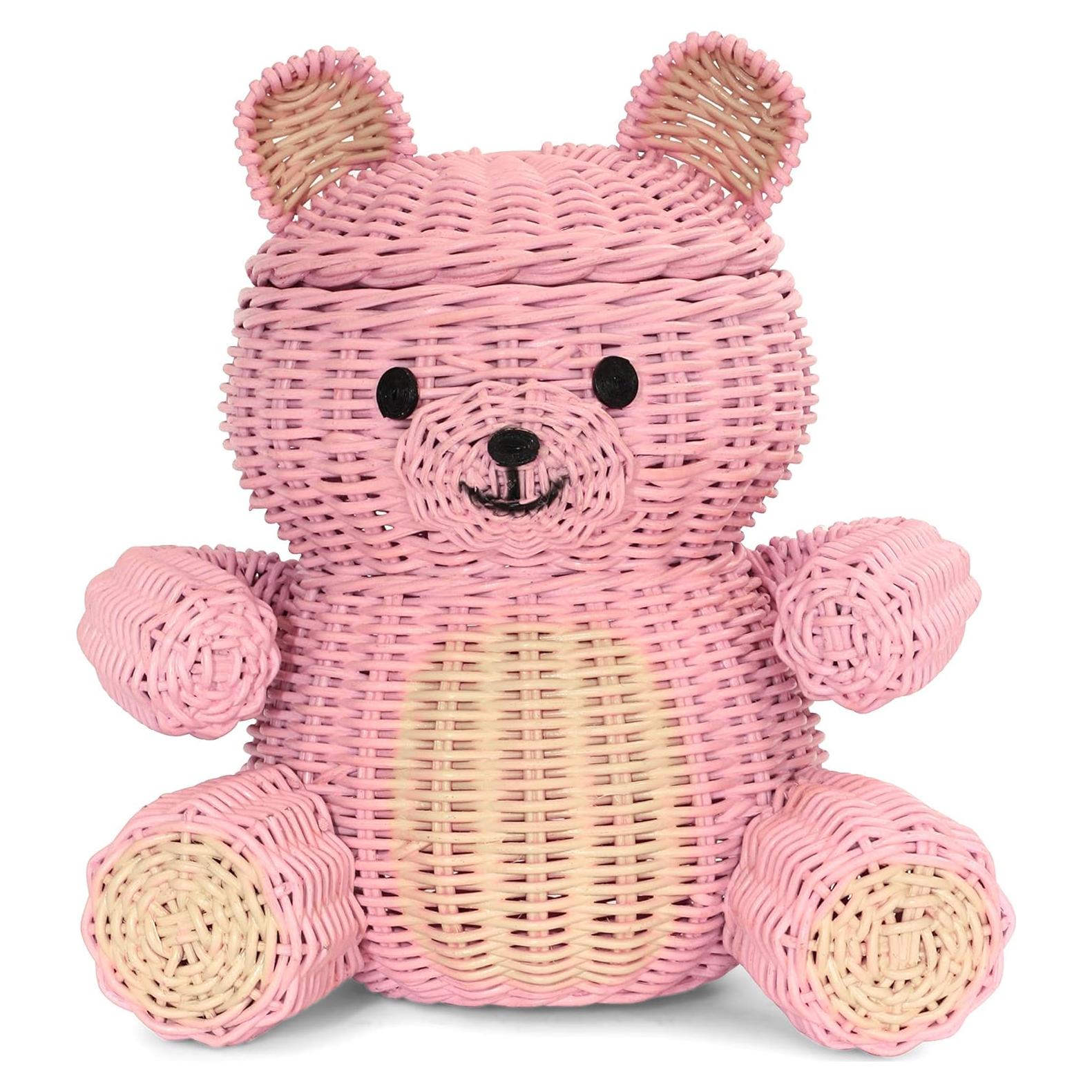 Cesta de Almacenamiento de Rattan G6 Collection Oso Rosa 28x29x19 cm