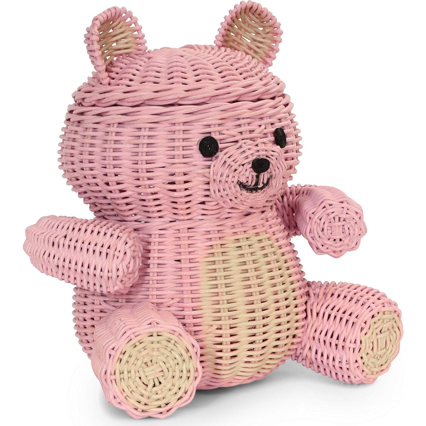 Cesta de Almacenamiento de Rattan G6 Collection Oso Rosa 28x29x19 cm