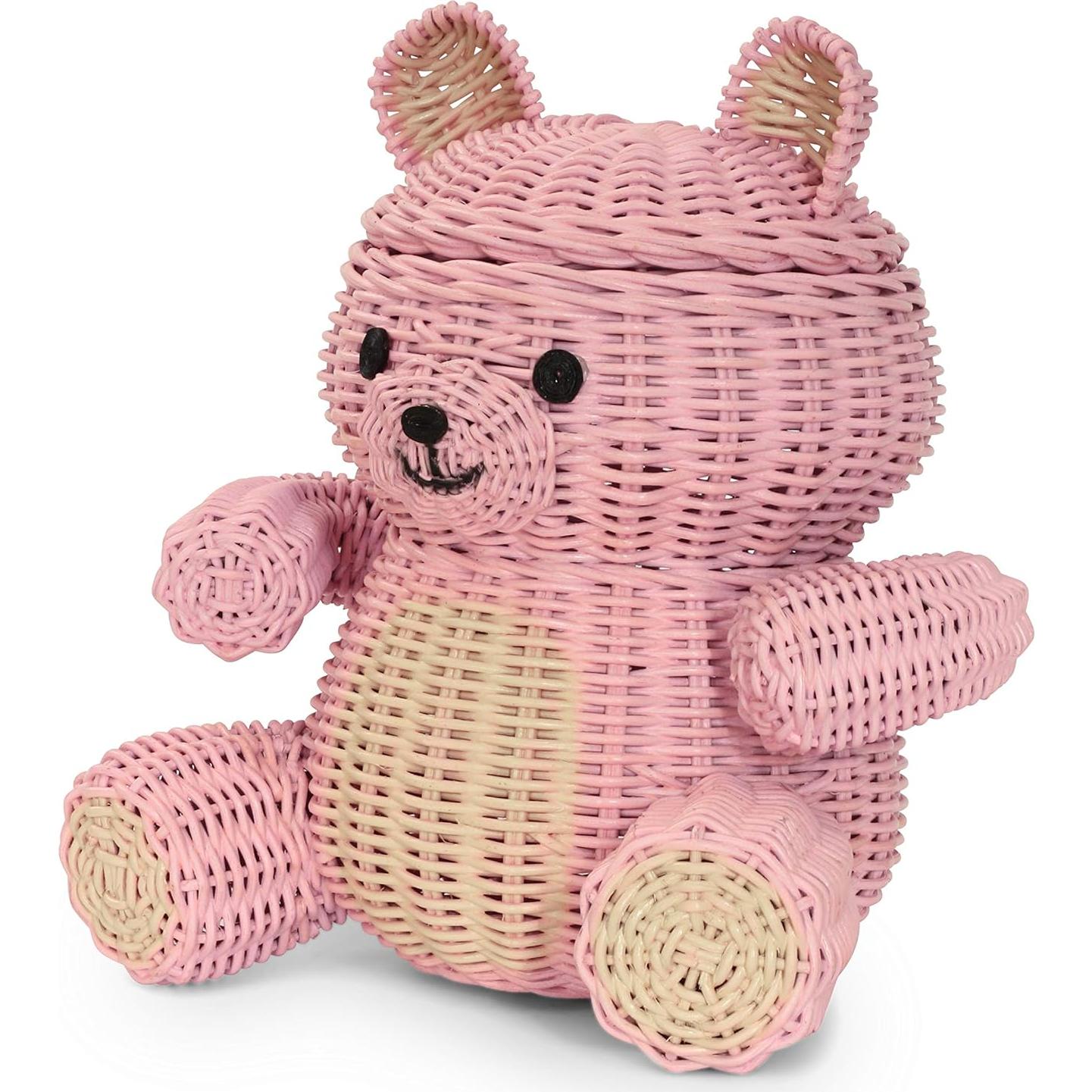 Cesta de Almacenamiento de Rattan G6 Collection Oso Rosa 28x29x19 cm