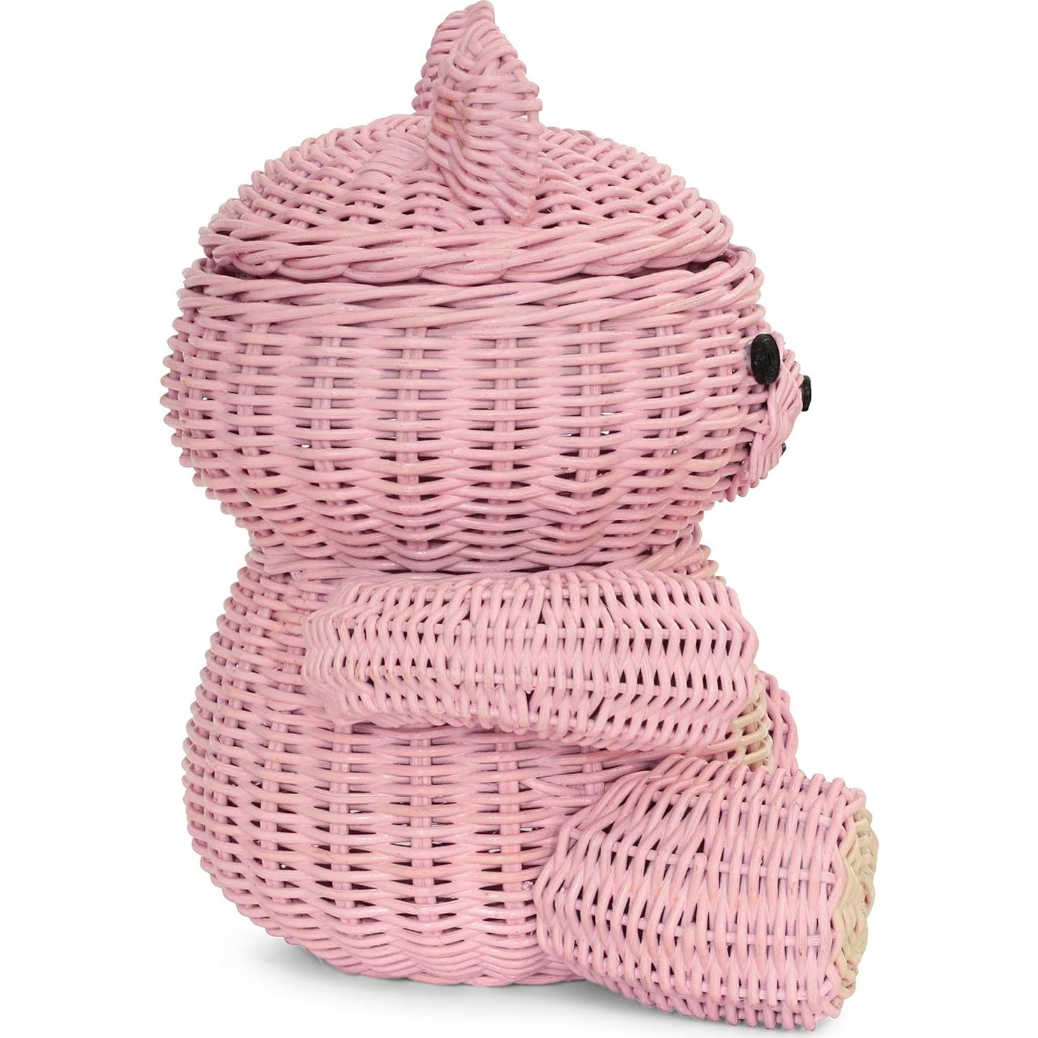 Cesta de Almacenamiento de Rattan G6 Collection Oso Rosa 28x29x19 cm