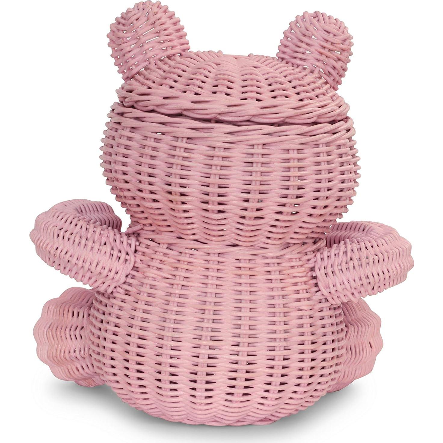 Cesta de Almacenamiento de Rattan G6 Collection Oso Rosa 28x29x19 cm