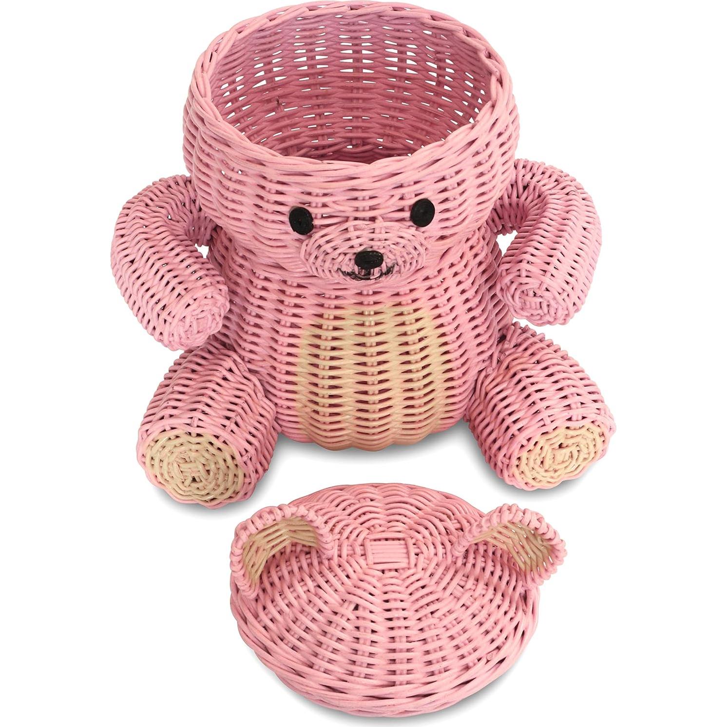 Cesta de Almacenamiento de Rattan G6 Collection Oso Rosa 28x29x19 cm