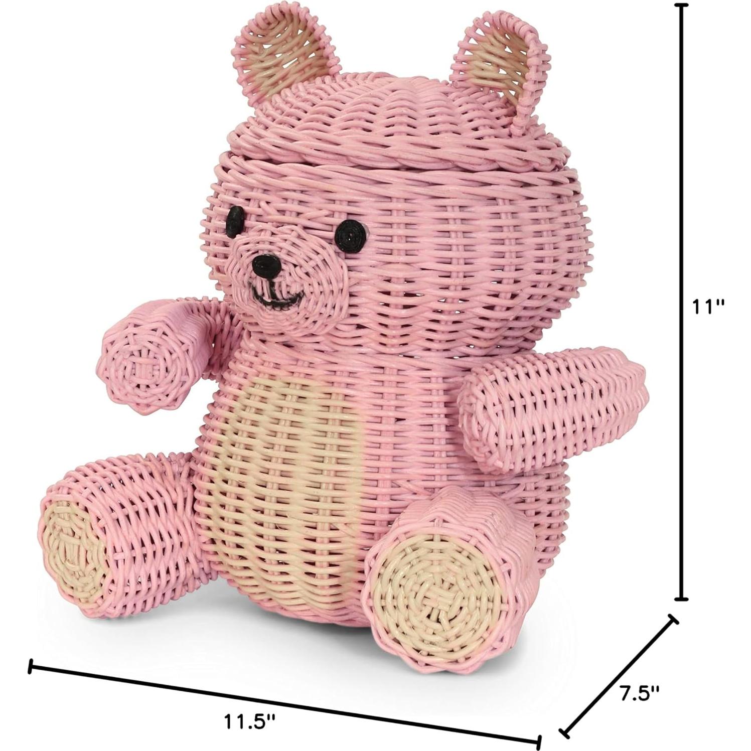 Cesta de Almacenamiento de Rattan G6 Collection Oso Rosa 28x29x19 cm