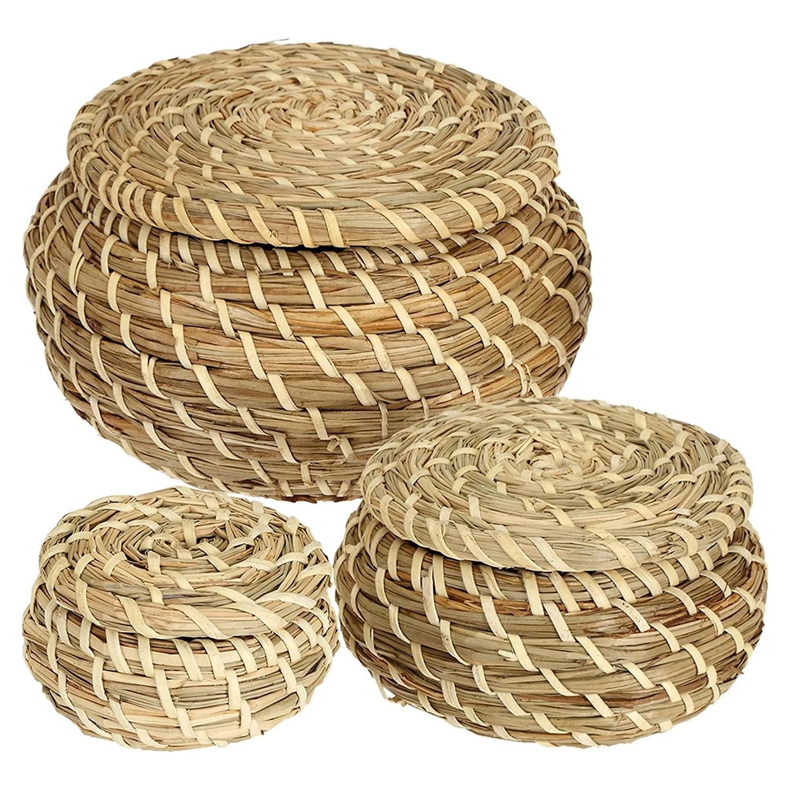 Conjunto de 3 Cestas de Mimbre Dicunoy con Tapa - Almacenamiento