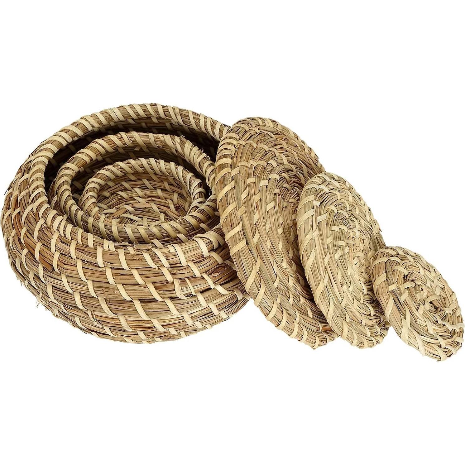 Conjunto de 3 Cestas de Mimbre Dicunoy con Tapa - Almacenamiento