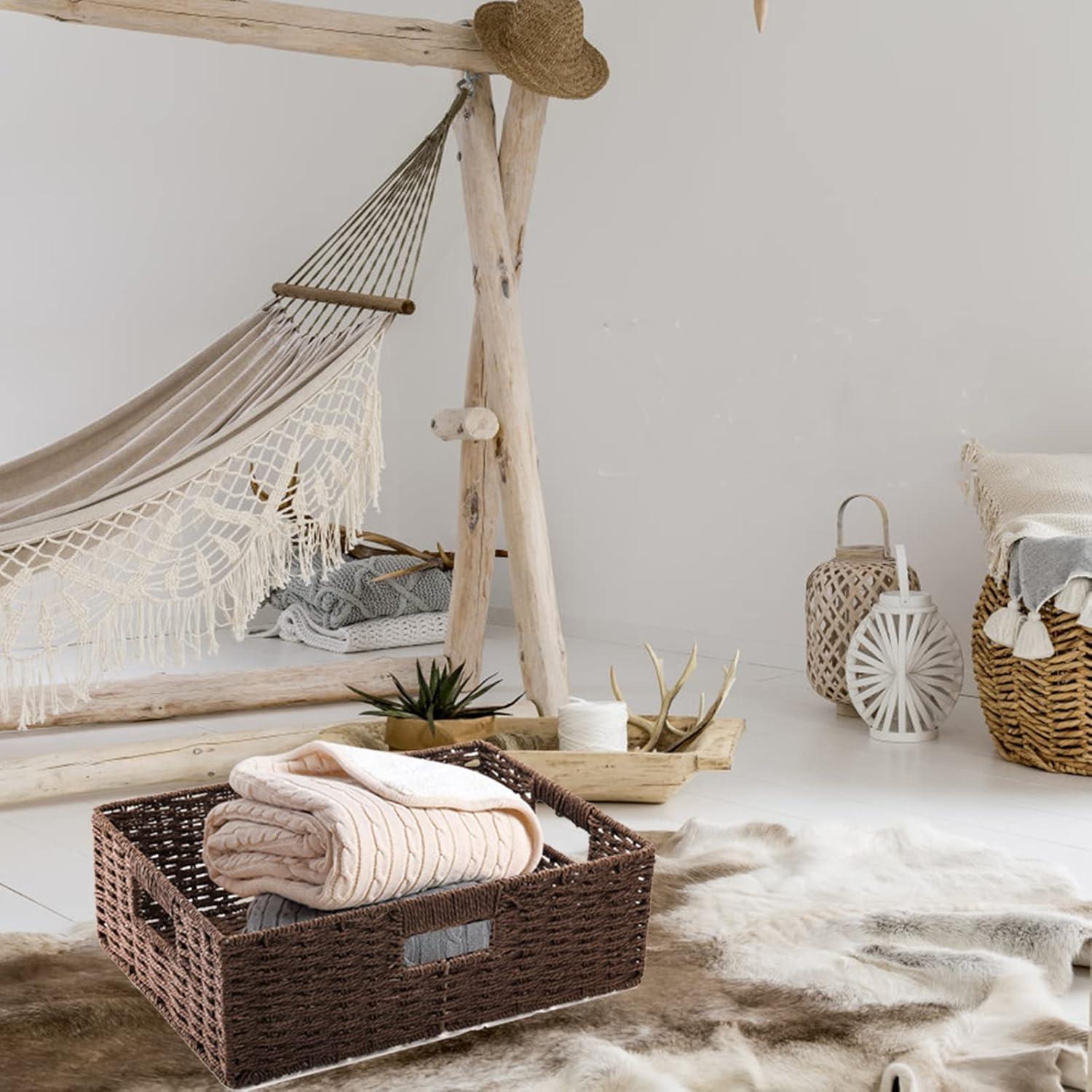 Cestas de Almacenamiento de Mimbre Marrón TOPZEA - 2 Piezas