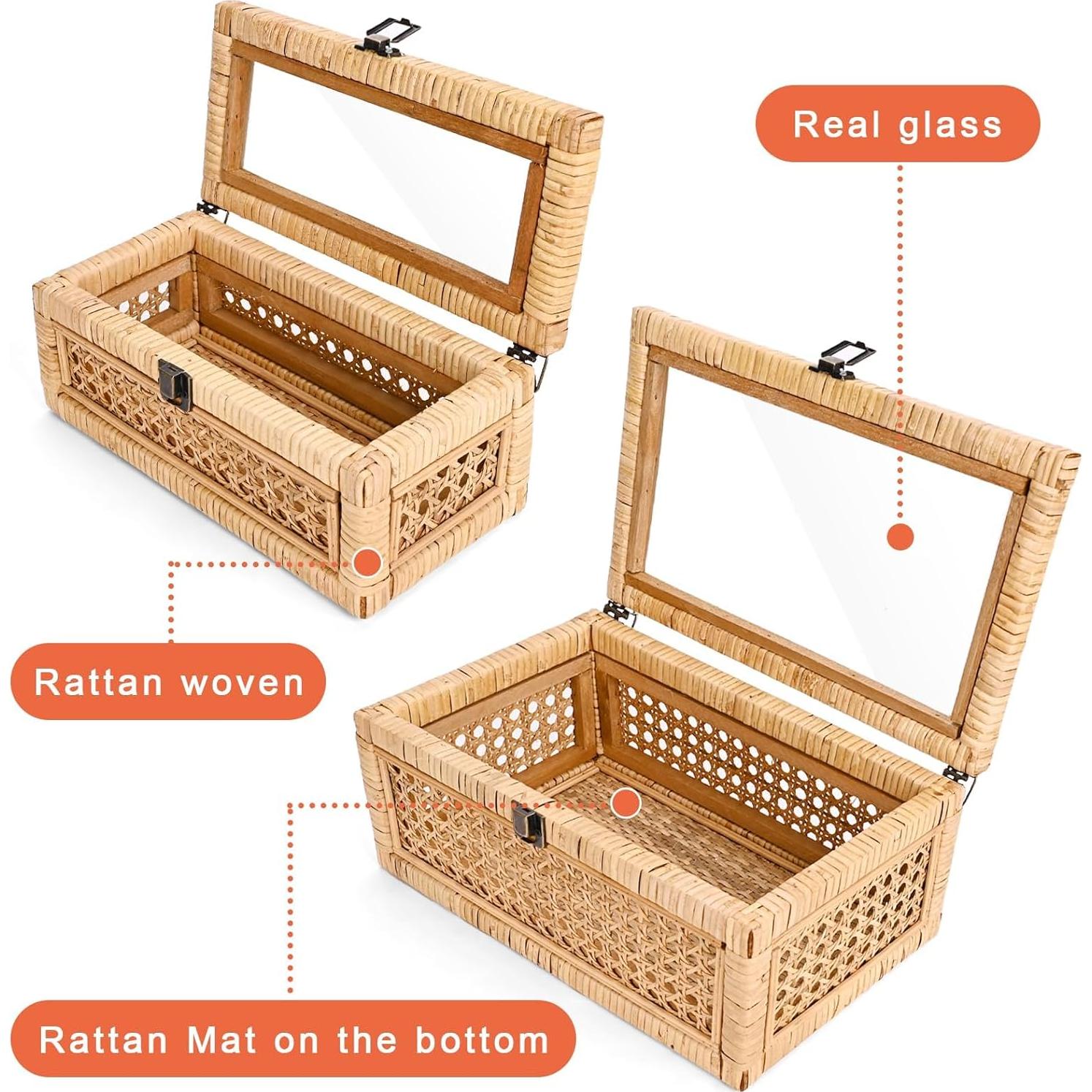 Juego de 2 Cajas Decorativas de Ratán con Tapa - Beige