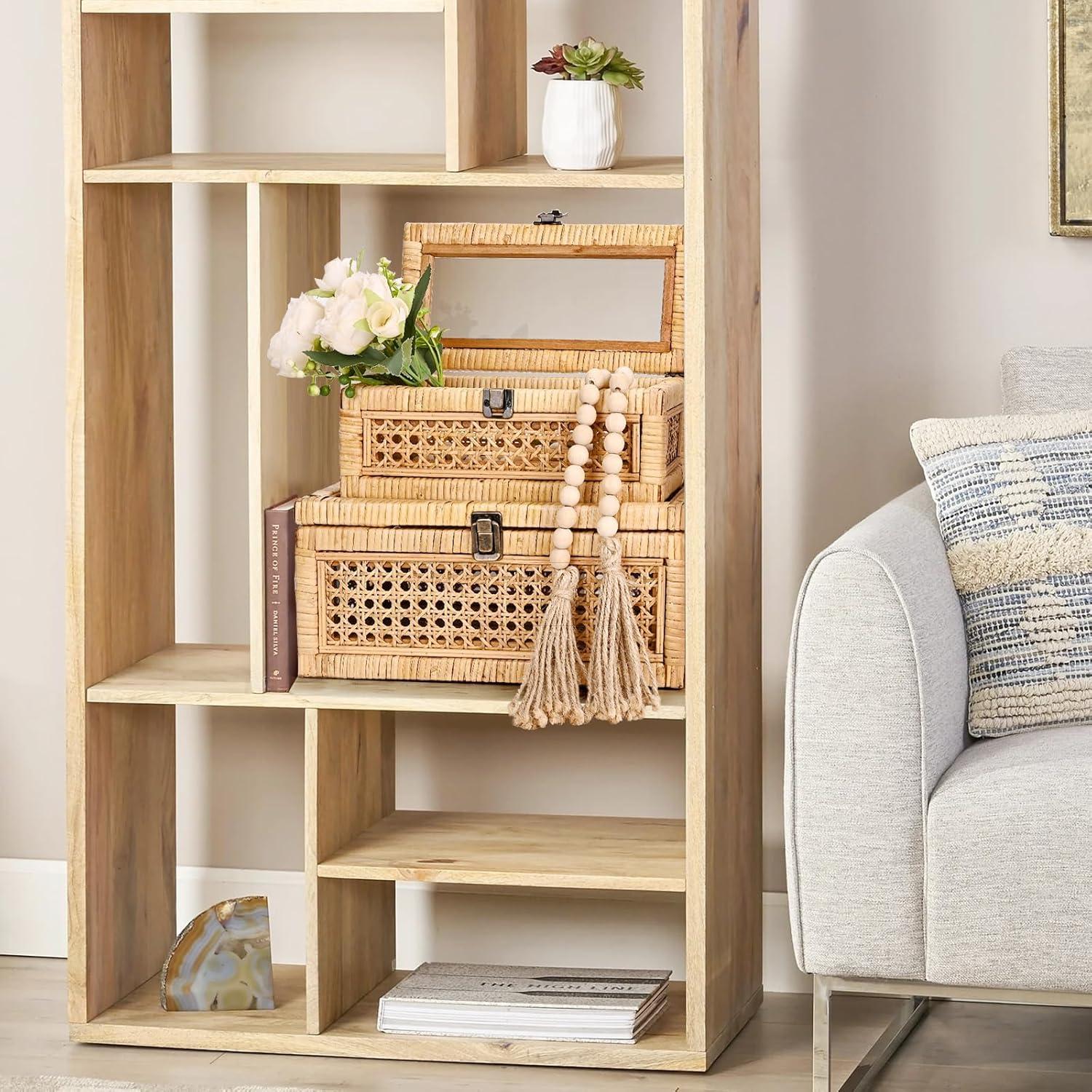 Juego de 2 Cajas Decorativas de Ratán con Tapa - Beige