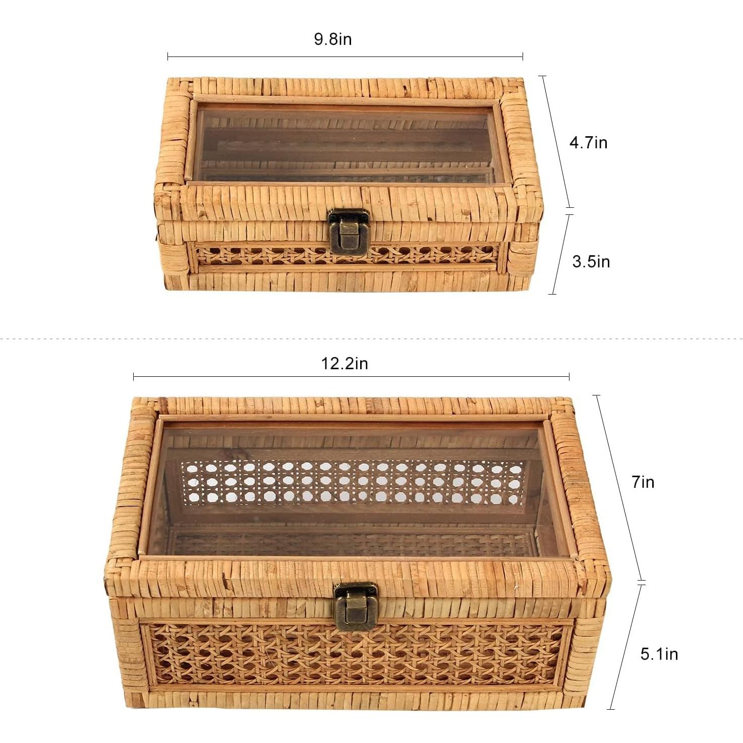 Juego de 2 Cajas Decorativas de Ratán con Tapa - Beige