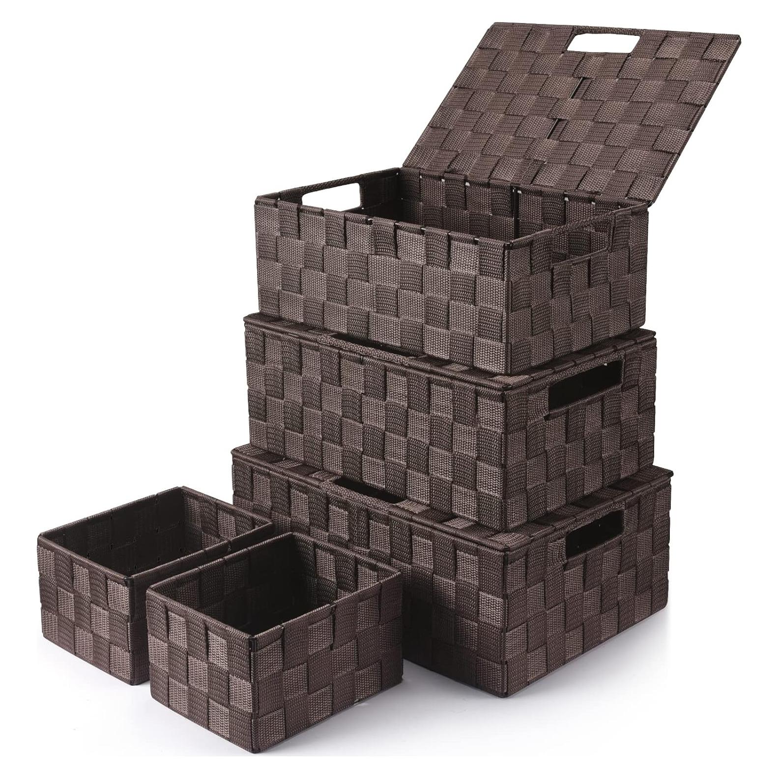 Cestas de Almacenamiento Uvellgift - 5 Piezas con Tapa Marrón