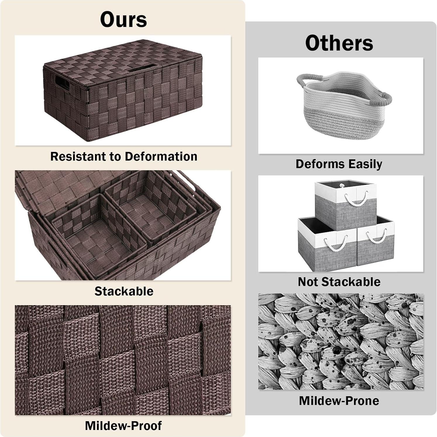 Cestas de Almacenamiento Uvellgift - 5 Piezas con Tapa Marrón