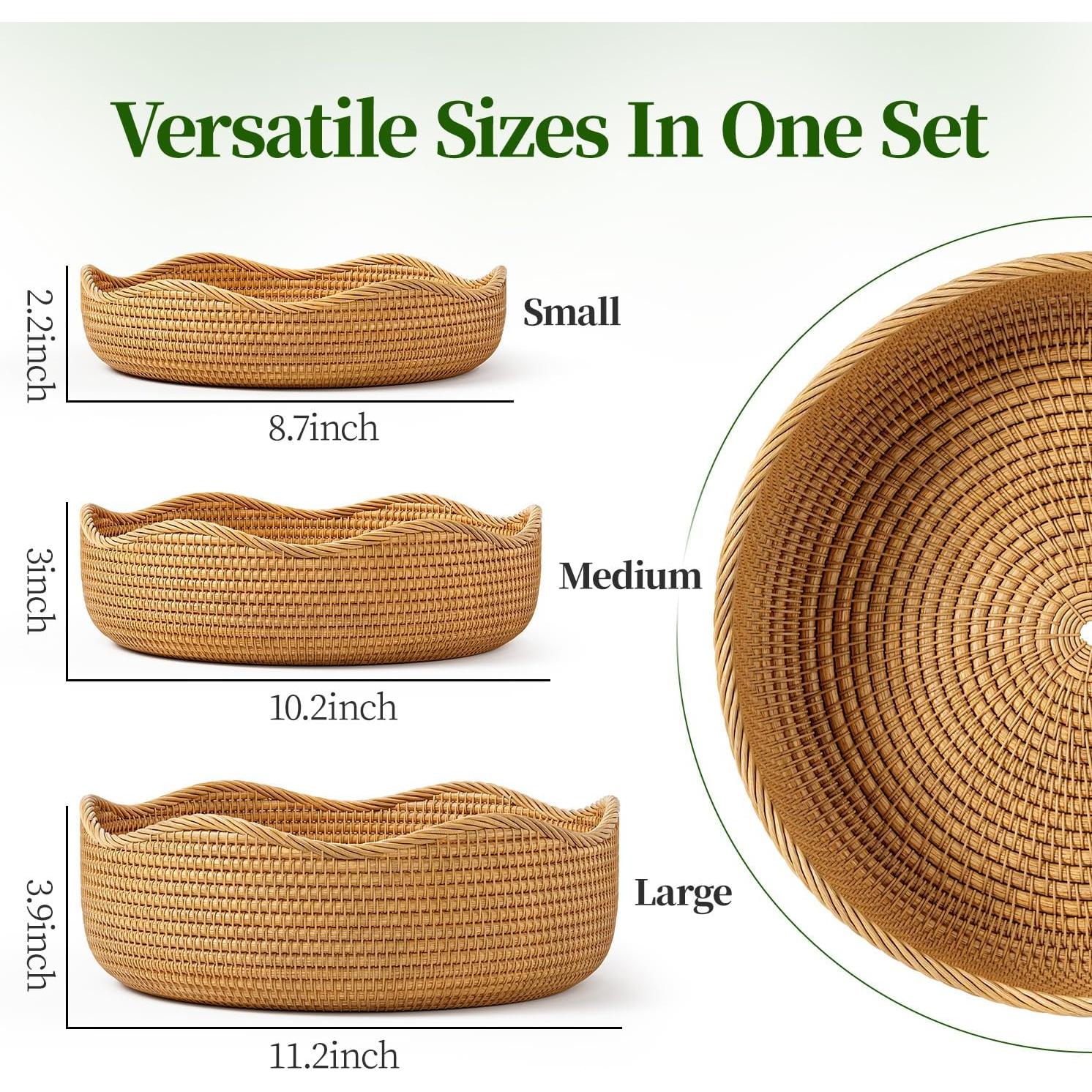 Set de 3 Cestas Redondas de Ratán LAVNTM - Almacenamiento y Picnic