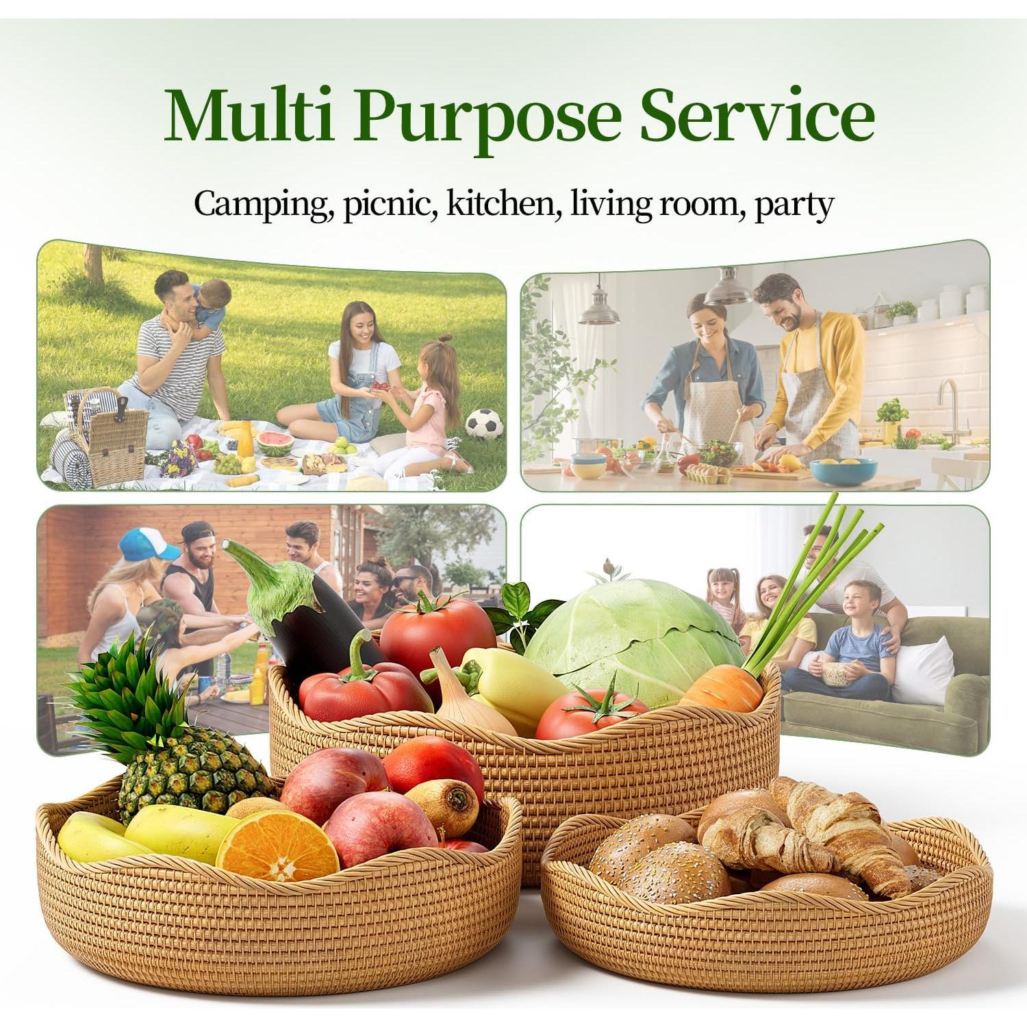 Set de 3 Cestas Redondas de Ratán LAVNTM - Almacenamiento y Picnic