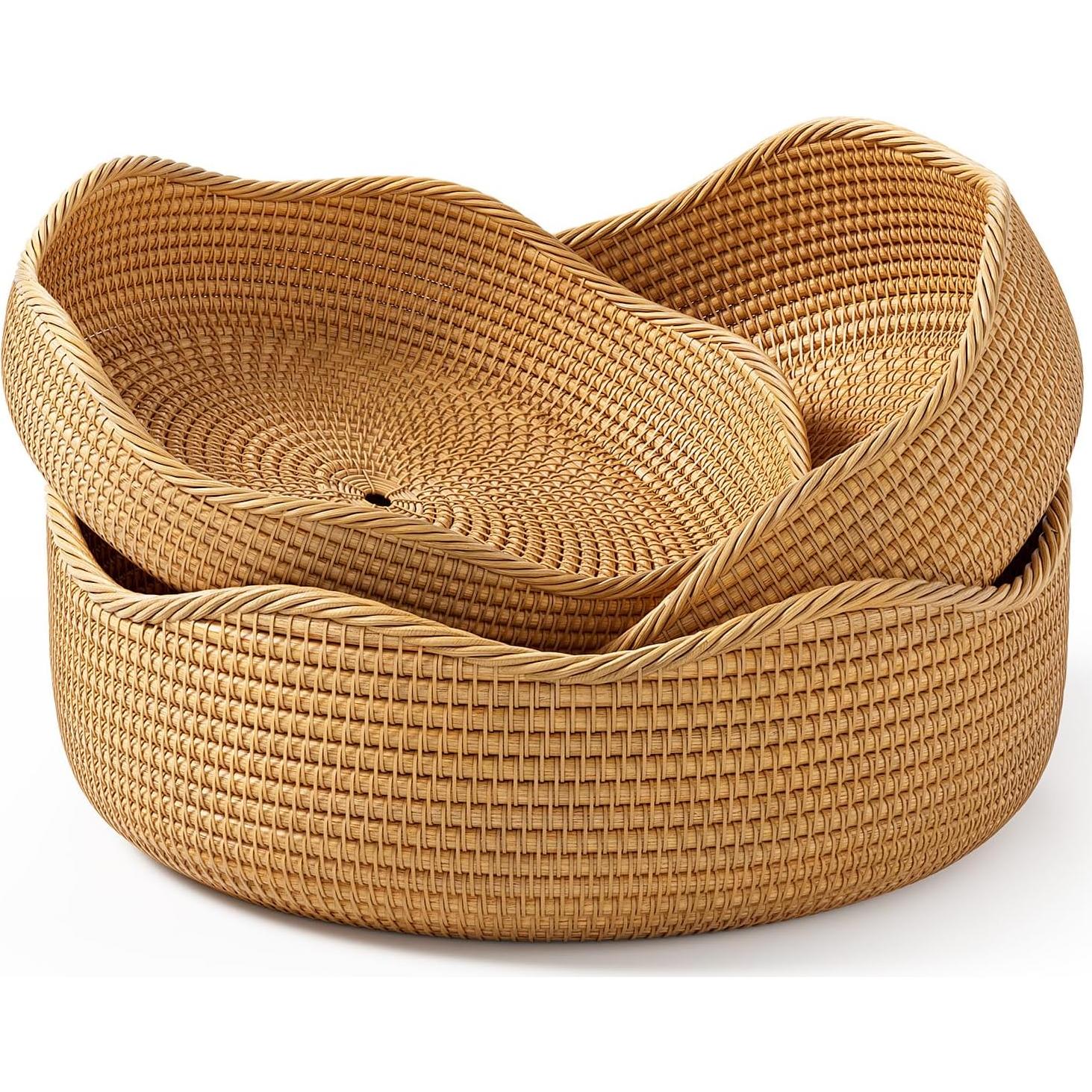 Set de 3 Cestas Redondas de Ratán LAVNTM - Almacenamiento y Picnic