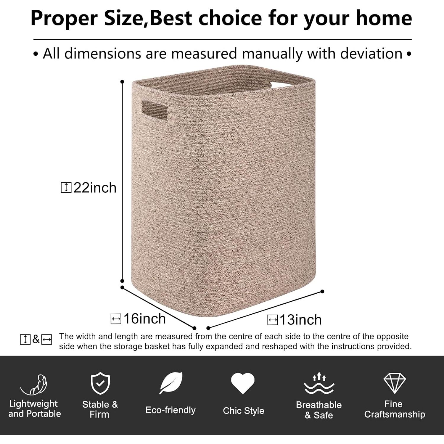 Cesta de Ropa Grande OIAHOMY Algodón 76L Marrón Rectangular