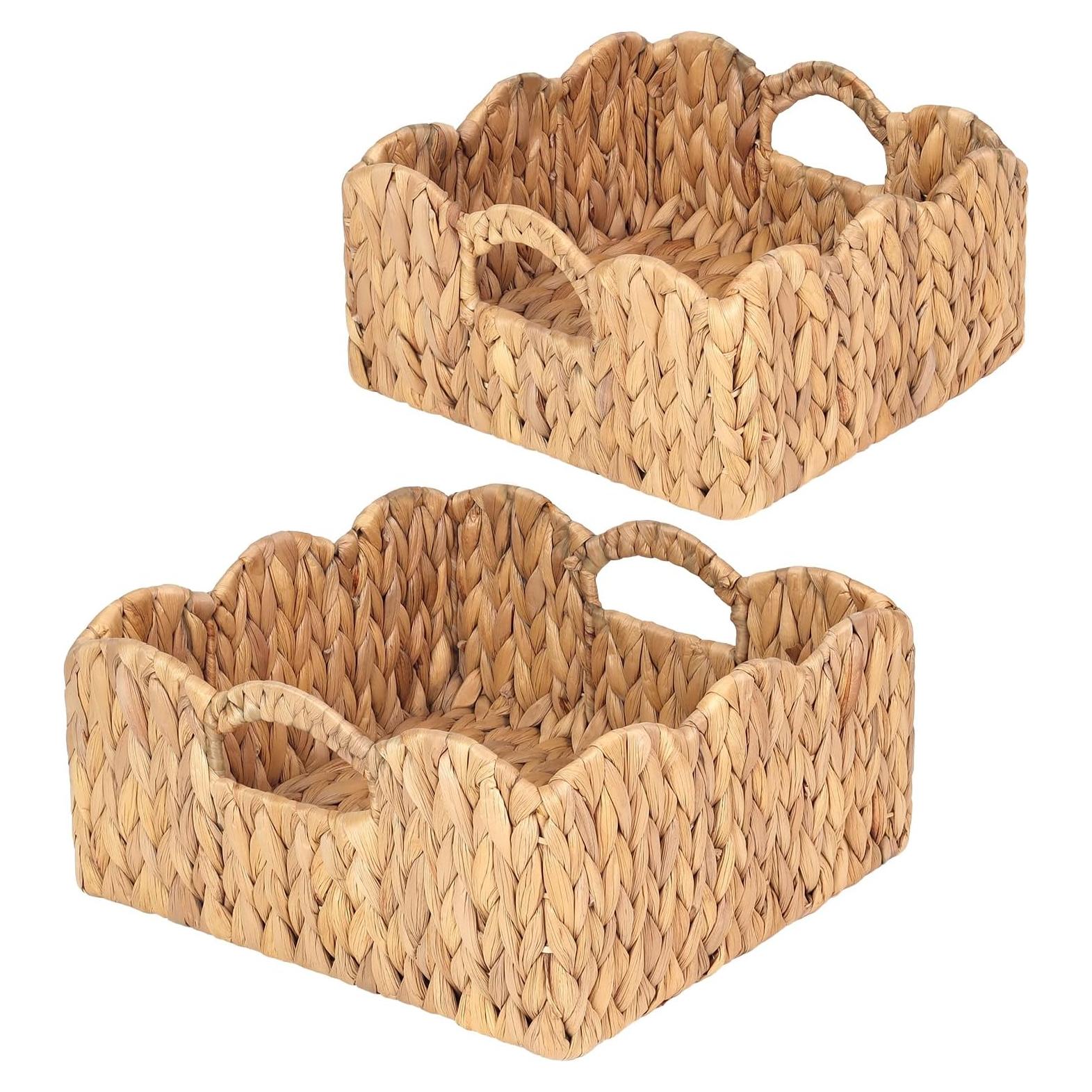 Cestas de Juncos de Agua SIEUSALEVN - Set de 2, Borde Ondulado