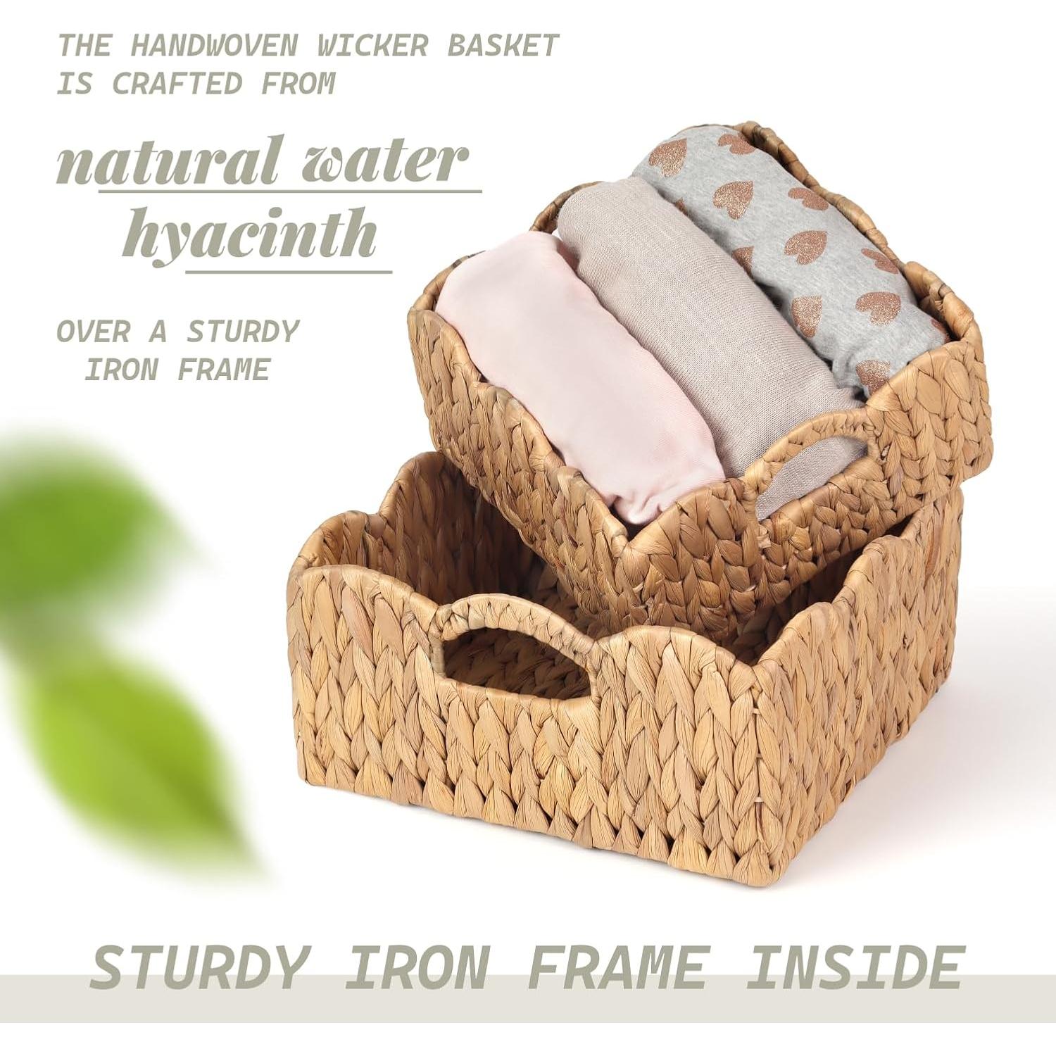 Cestas de Juncos de Agua SIEUSALEVN - Set de 2, Borde Ondulado