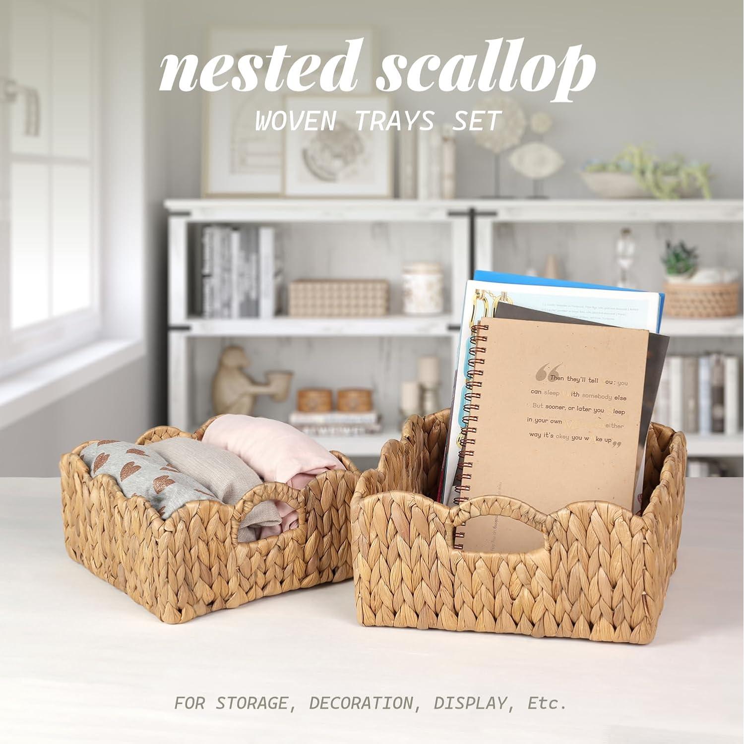 Cestas de Juncos de Agua SIEUSALEVN - Set de 2, Borde Ondulado