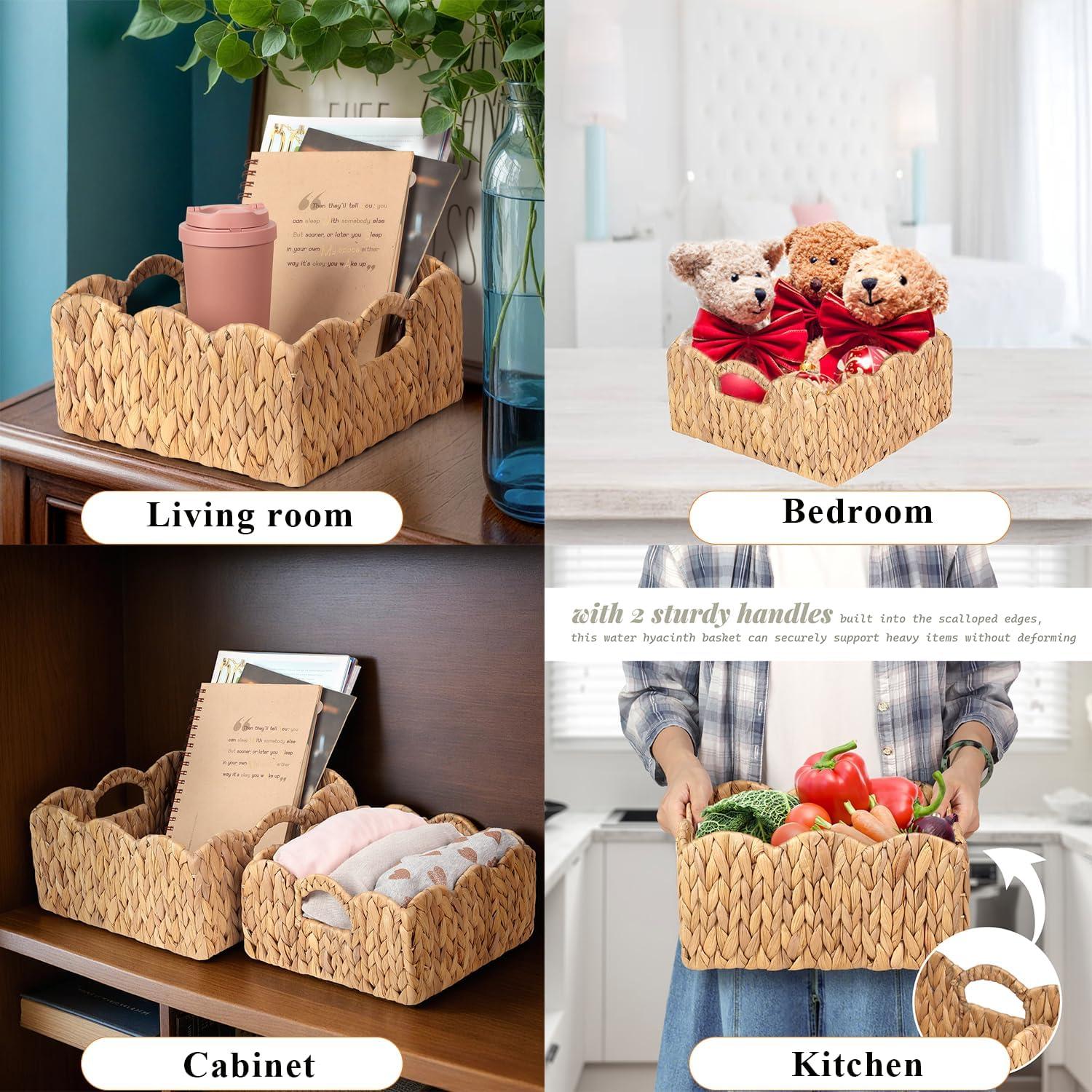 Cestas de Juncos de Agua SIEUSALEVN - Set de 2, Borde Ondulado