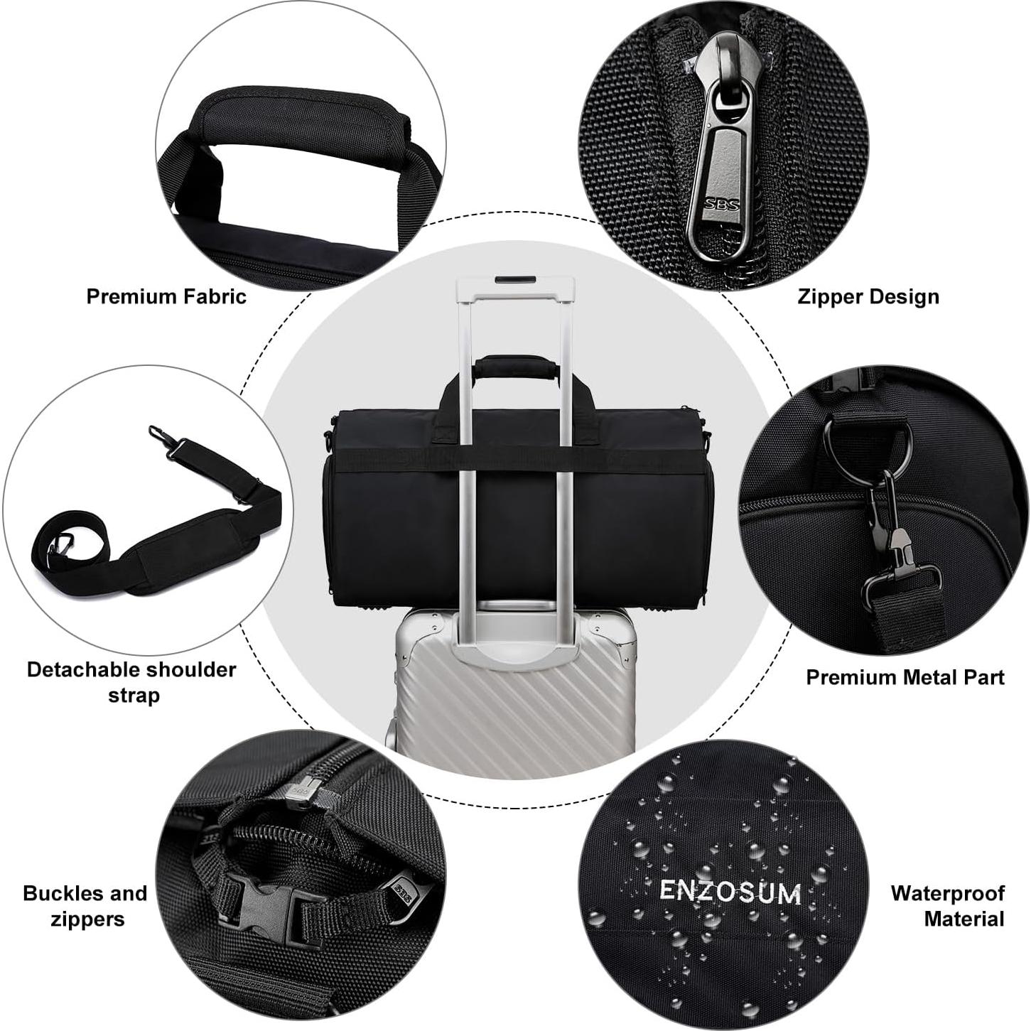 Bolsa de Ropa y Duffle 2 en 1 para Viaje 55x31x30cm Negro