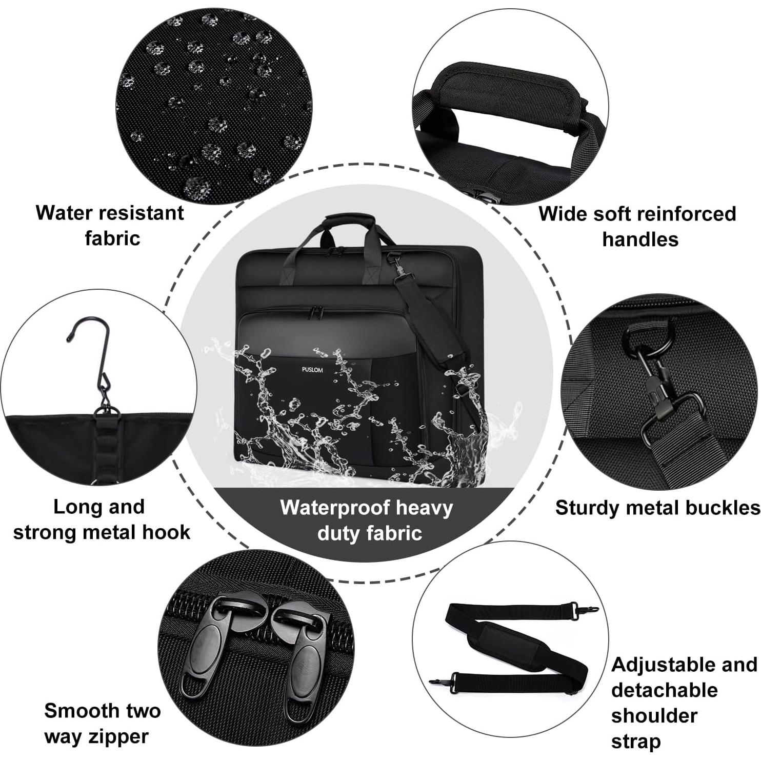 Bolsa de traje de viaje PUSLOM negra 40" para 3 trajes