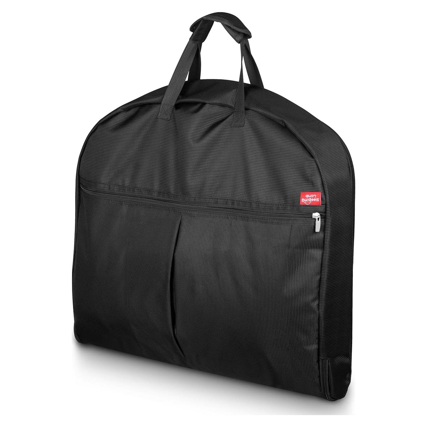 SLEEPING LAMB Heavy Duty Garment Bag for Travel, 43''Waterproof Suit Bag for Men Travel and Foldable Carry On Garment Bag for Hanging Clothes with Large Pocket in Business Trip, Black