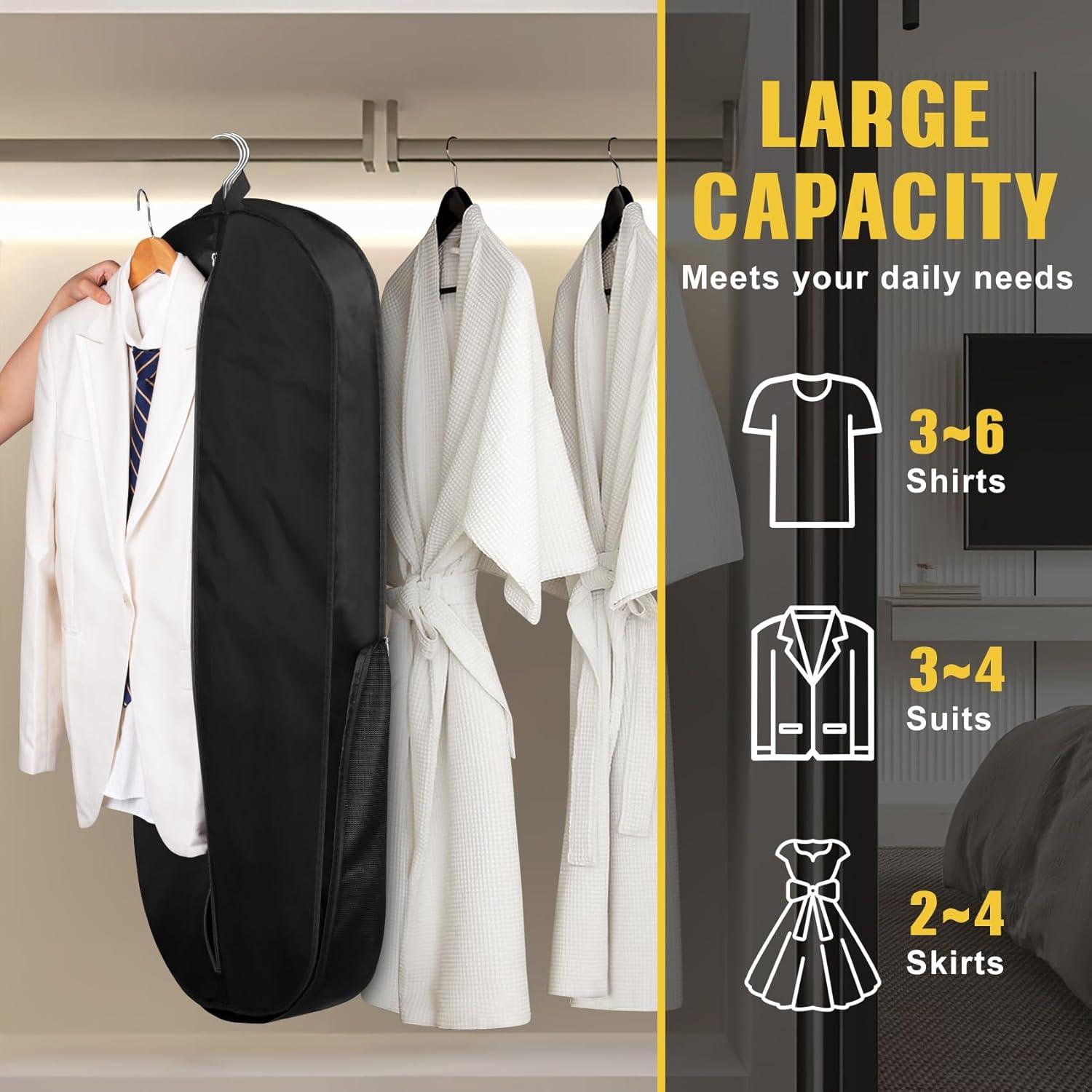 SLEEPING LAMB Heavy Duty Garment Bag for Travel, 43''Waterproof Suit Bag for Men Travel and Foldable Carry On Garment Bag for Hanging Clothes with Large Pocket in Business Trip, Black