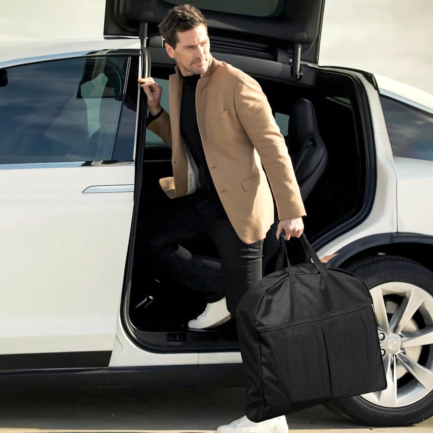 SLEEPING LAMB Heavy Duty Garment Bag for Travel, 43''Waterproof Suit Bag for Men Travel and Foldable Carry On Garment Bag for Hanging Clothes with Large Pocket in Business Trip, Black