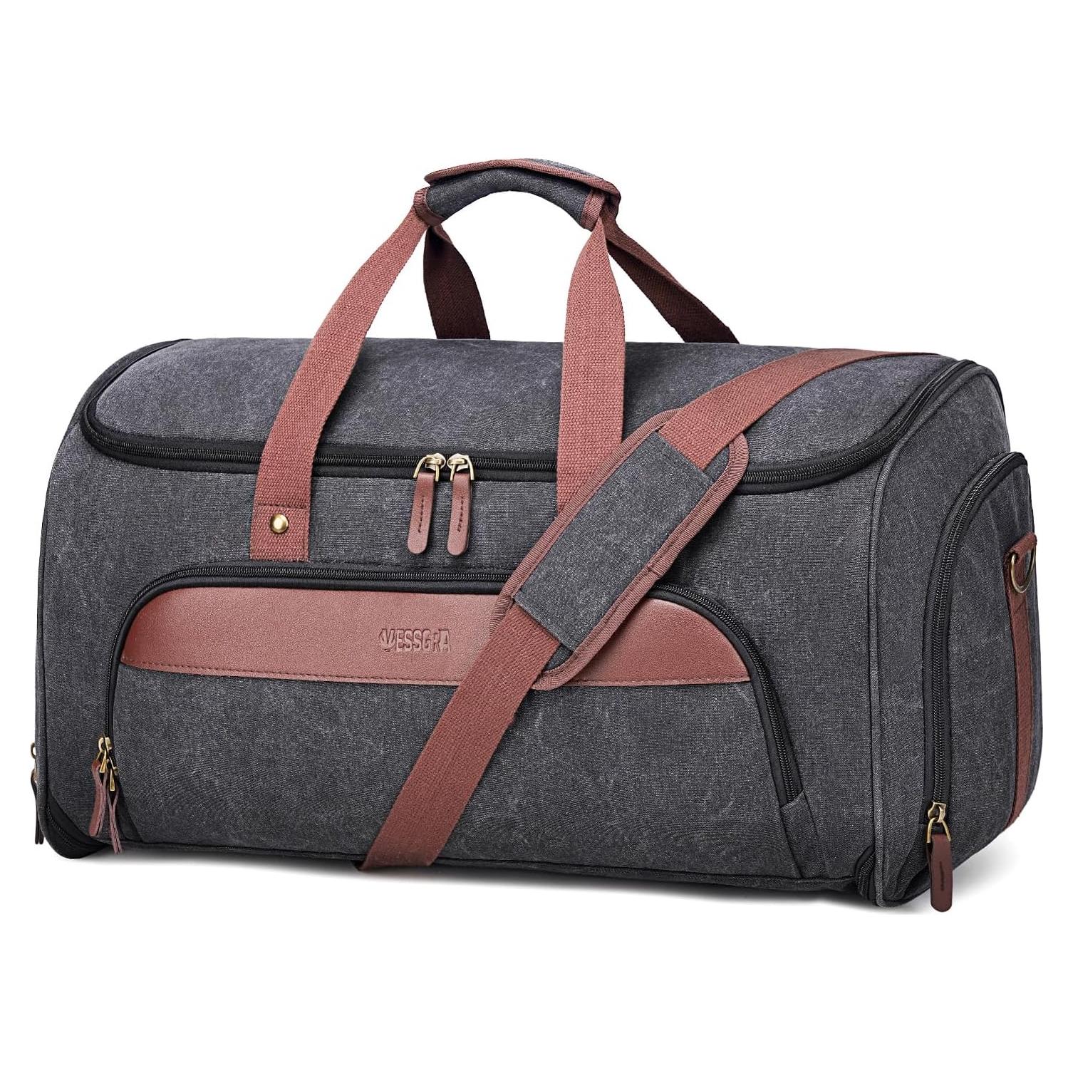 Convertible Garment Bag for Travel, Carry on Garment Duffle Bags for Travel, Canvas Garment Duffle Bag for Men Women with Shoe Compartment - 2 in 1 Hanging Suitcase Suit Travel Bags-Black